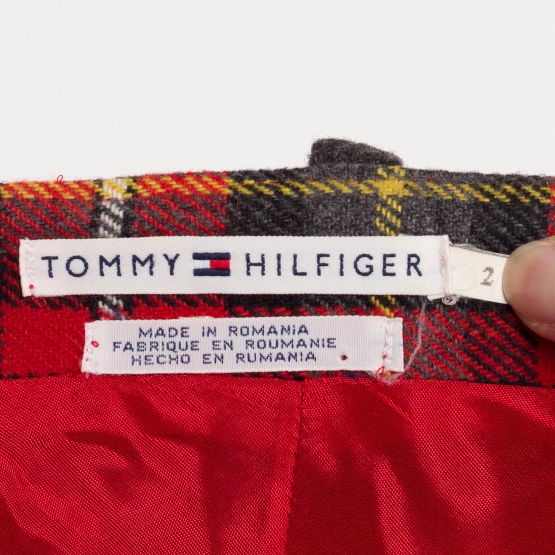 XS 90s Tommy Hilfiger Red Plaid A Line Dress | Vintage Spaghetti Strap Knit Midi Dress