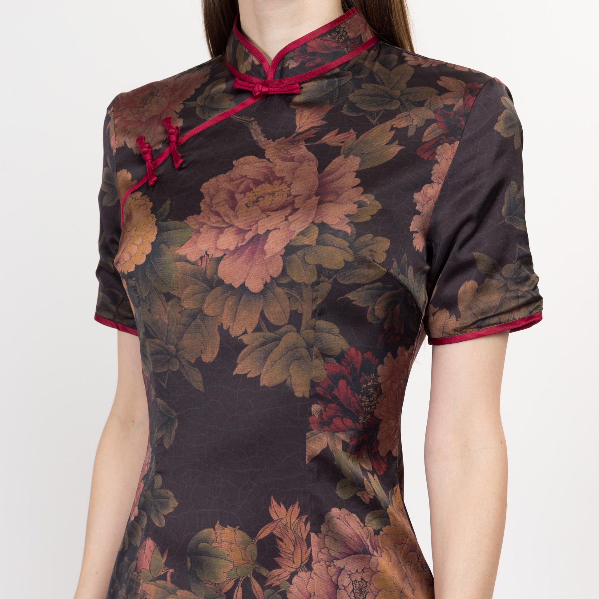 Small 90s Black Floral Cheongsam Maxi Dress – Flying Apple Vintage
