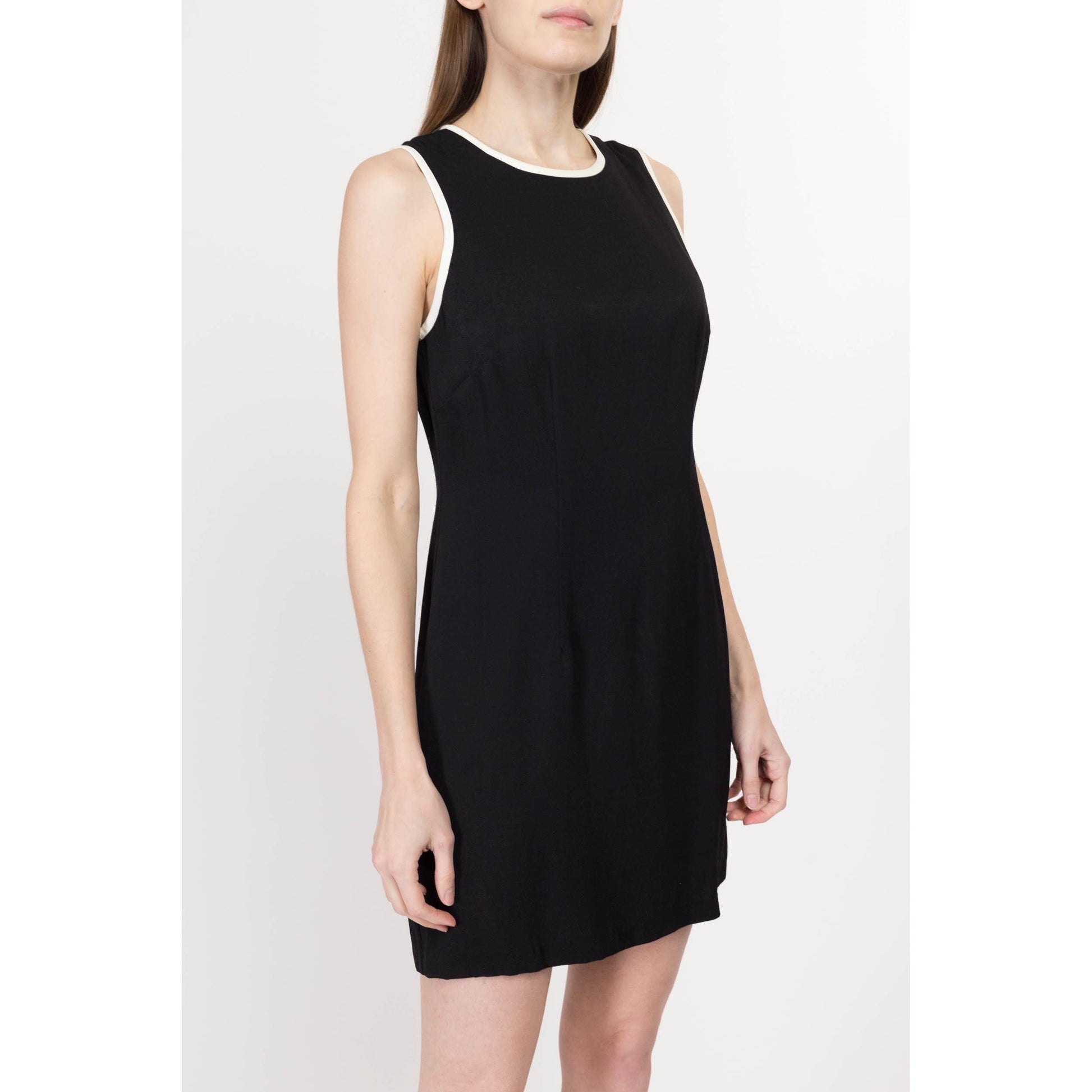 Sm-Med 90s Black & White Ringer Cocktail Mini Dress | Vintage Minimalist Sleeveless Sheath Party Dress