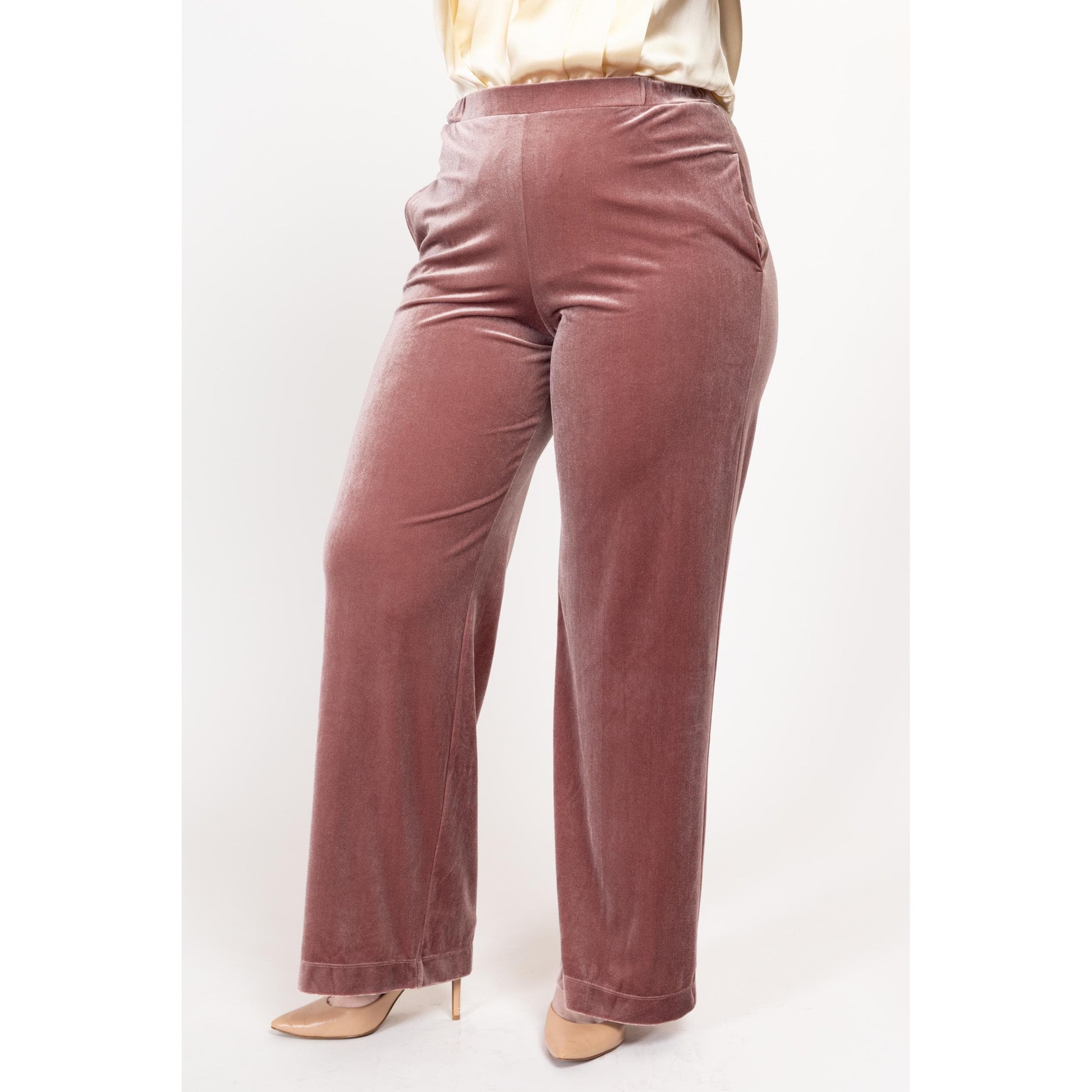 Med-Lrg Max Mara Leisure Dusty Rose Velvet Lounge Pants 26"-32" | Vintage High Waisted Straight Leg Loungewear Trousers