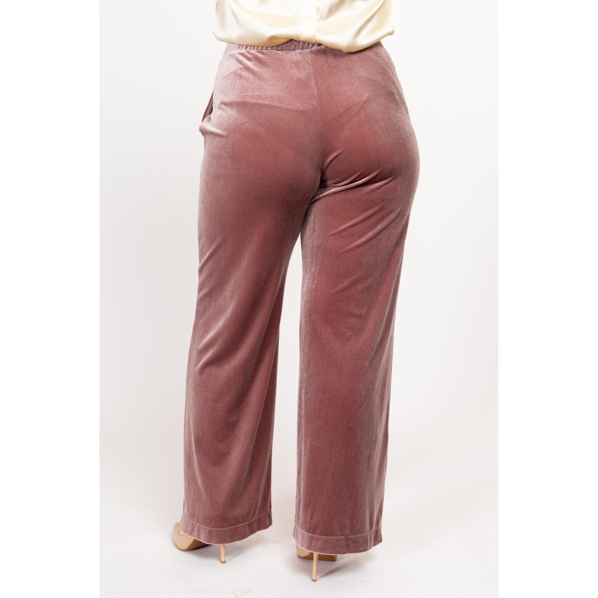 Med-Lrg Max Mara Leisure Dusty Rose Velvet Lounge Pants 26"-32" | Vintage High Waisted Straight Leg Loungewear Trousers