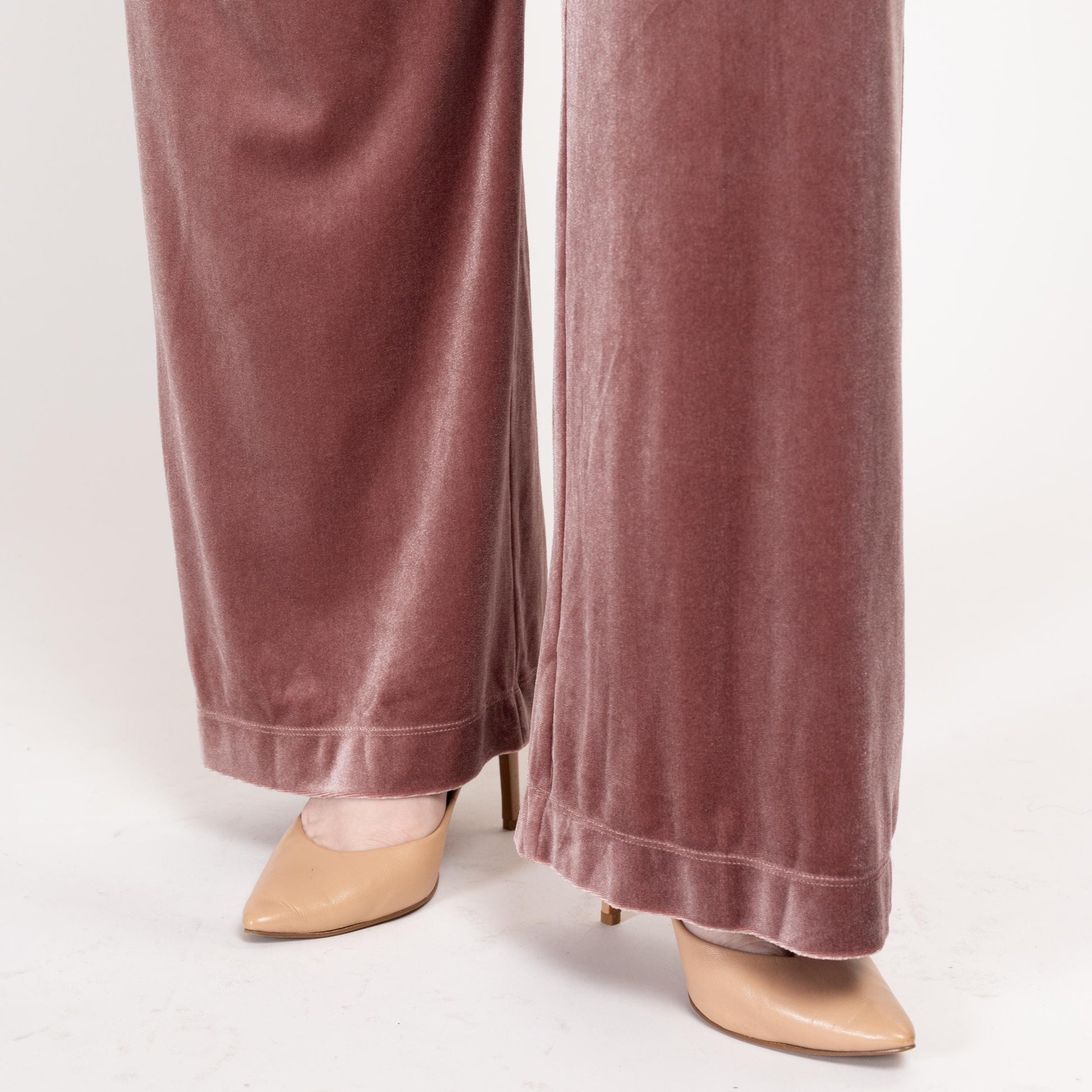 Med-Lrg Max Mara Leisure Dusty Rose Velvet Lounge Pants 26"-32" | Vintage High Waisted Straight Leg Loungewear Trousers