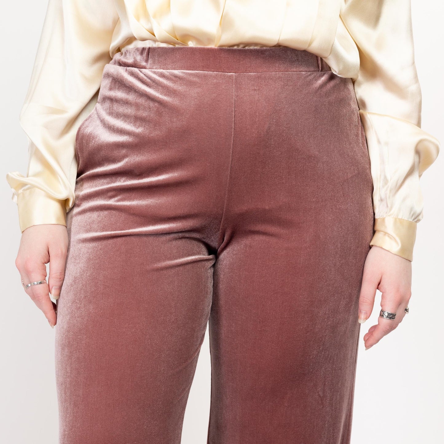 Med-Lrg Max Mara Leisure Dusty Rose Velvet Lounge Pants 26"-32" | Vintage High Waisted Straight Leg Loungewear Trousers