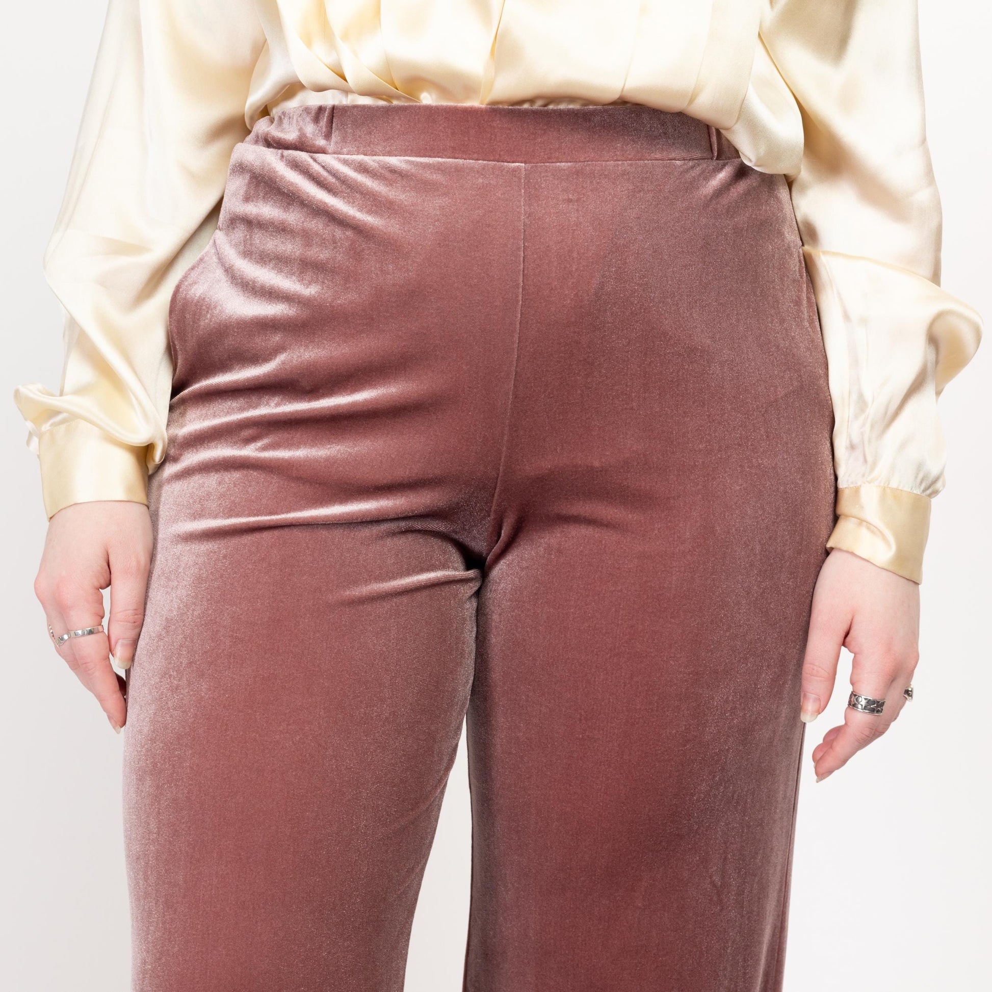 Med-Lrg Max Mara Leisure Dusty Rose Velvet Lounge Pants 26"-32" | Vintage High Waisted Straight Leg Loungewear Trousers