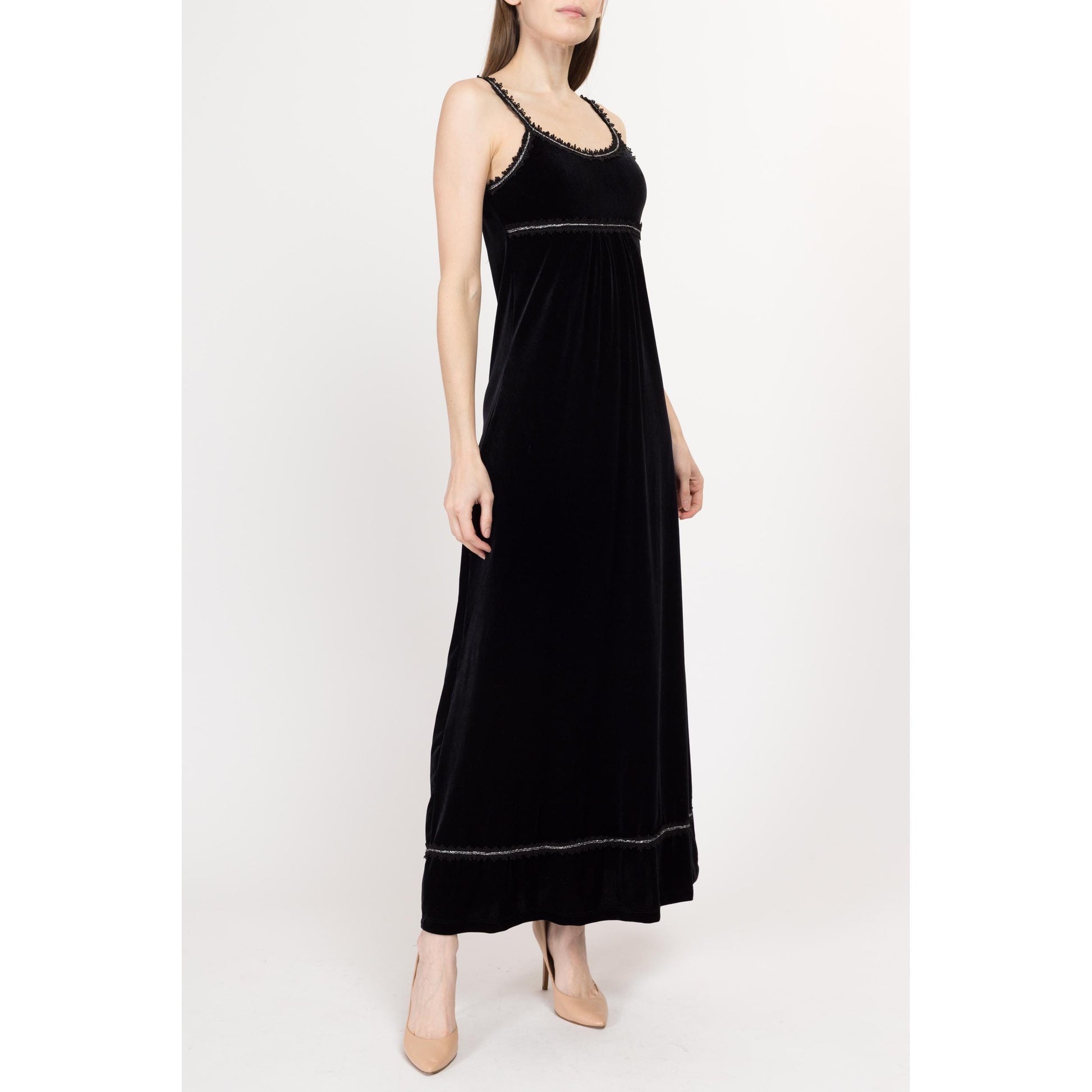 black vintage maxi dress Black Linen Maxi Dress Vintage Gothic Inspired Long Sleeve Dress 1450 Black / XS