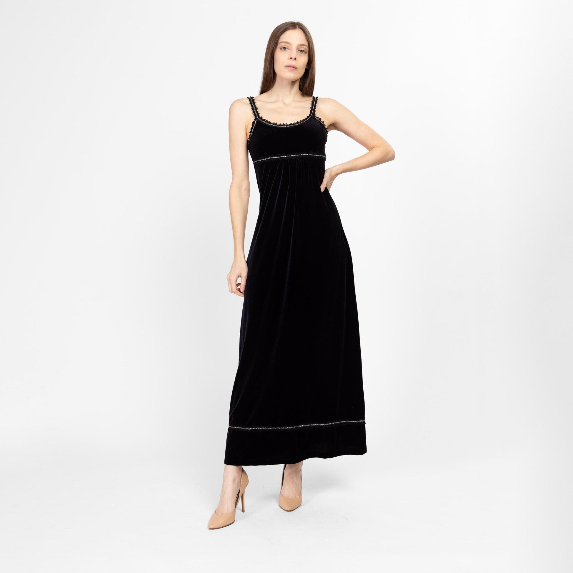 Small 90s Black Velvet Slinky Maxi Gown Small 90s Black Velvet Slinky Maxi Gown