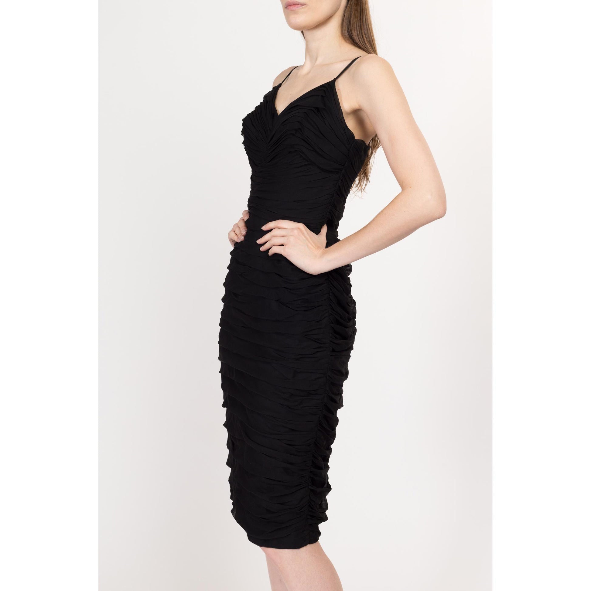 Small 60s Miss Elliette Black Ruched Midi Cocktail Party Dress Flying Apple Vintage Small 60s Miss Elliette Black Ruched Midi Cocktail Party Dress Flying Apple Vintage