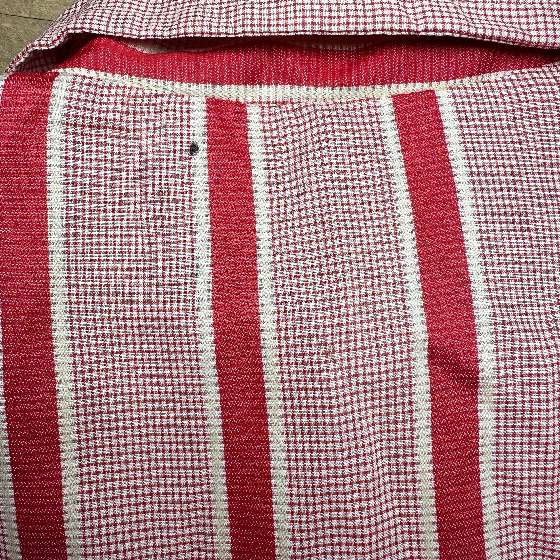 Small 70s Red & White Ric Rac Trim Belted Shirtdress | Vintage Knee Length Long Sleeved Striped Dress