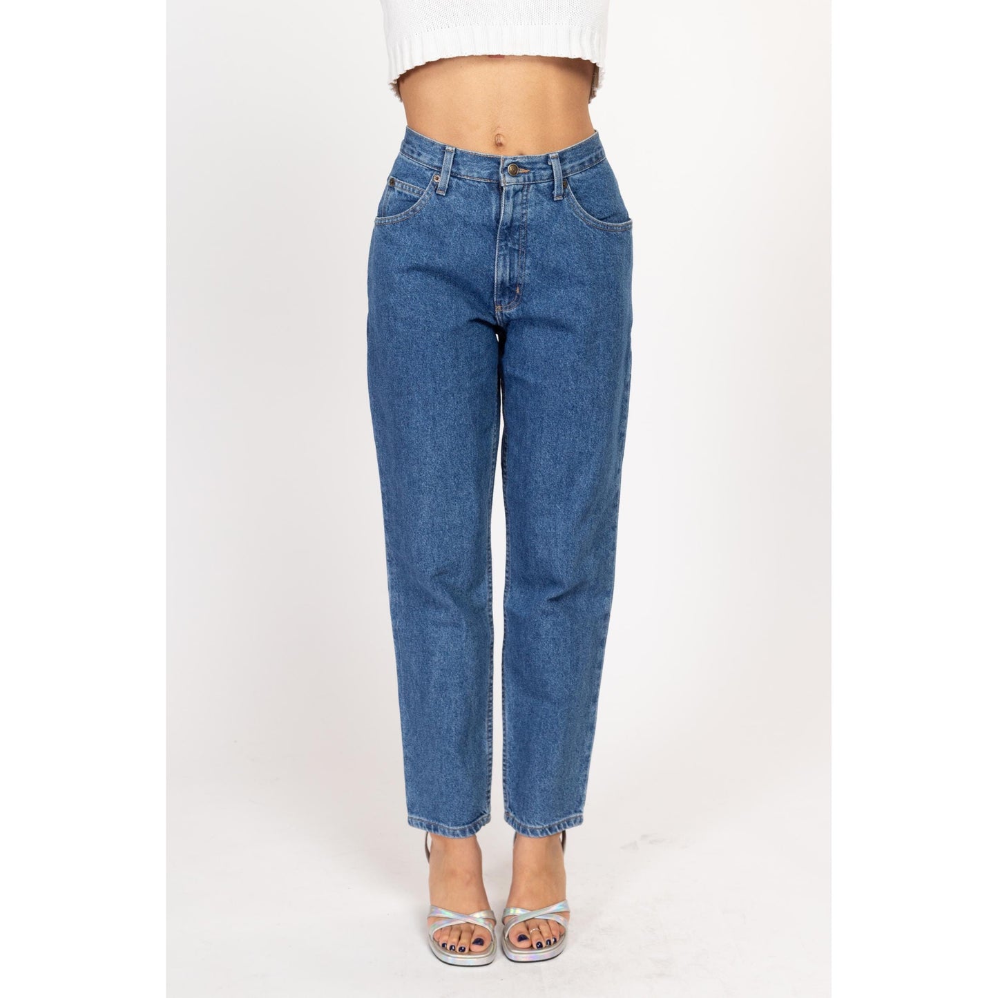 Small 90s Zena High Waisted Jeans 27" | Vintage Stonewash Denim Tapered Leg Mom Jeans