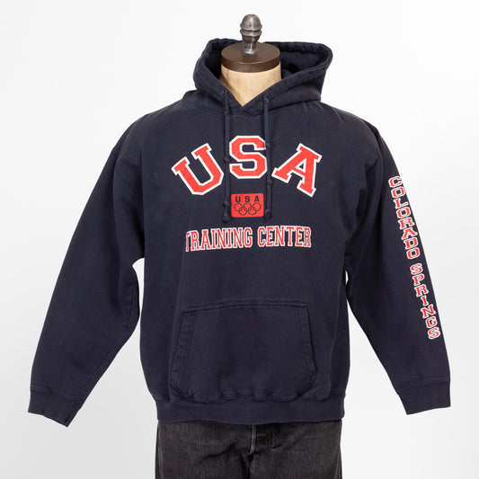 Medium 90s US Olympic Training Center Hoodie | Vintage Black Colorado Springs Graphic Hooded Sweatshirt