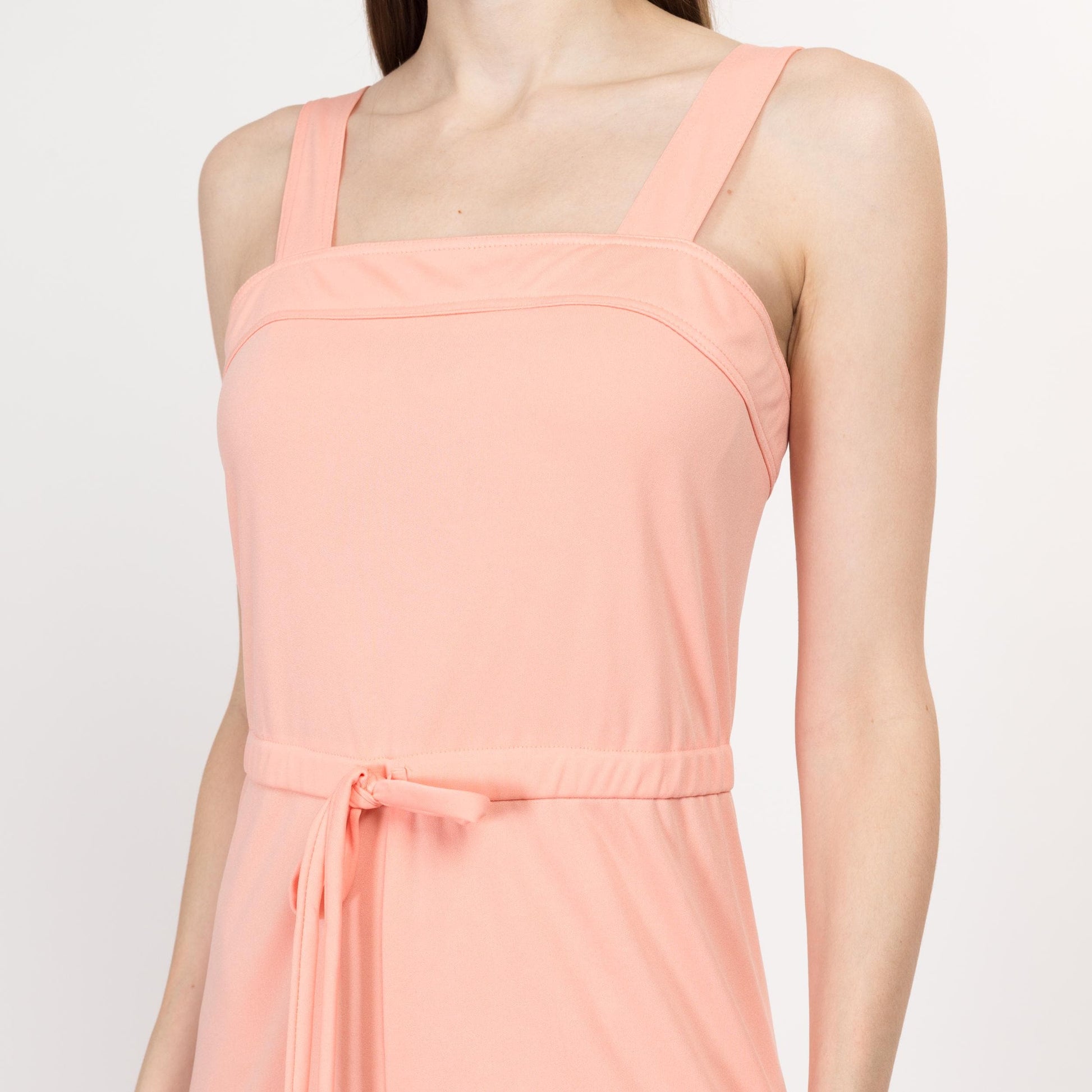 Small 70s Peach Pink Sleeveless Jumpsuit | Retro Vintage Flared Leg Disco Pantsuit