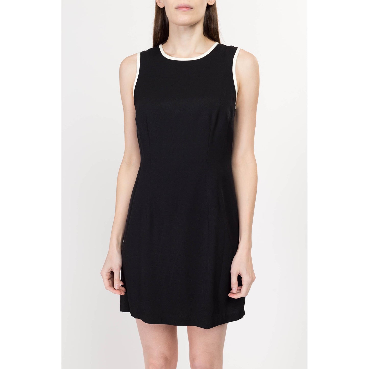 Sm-Med 90s Black & White Ringer Cocktail Mini Dress | Vintage Minimalist Sleeveless Sheath Party Dress