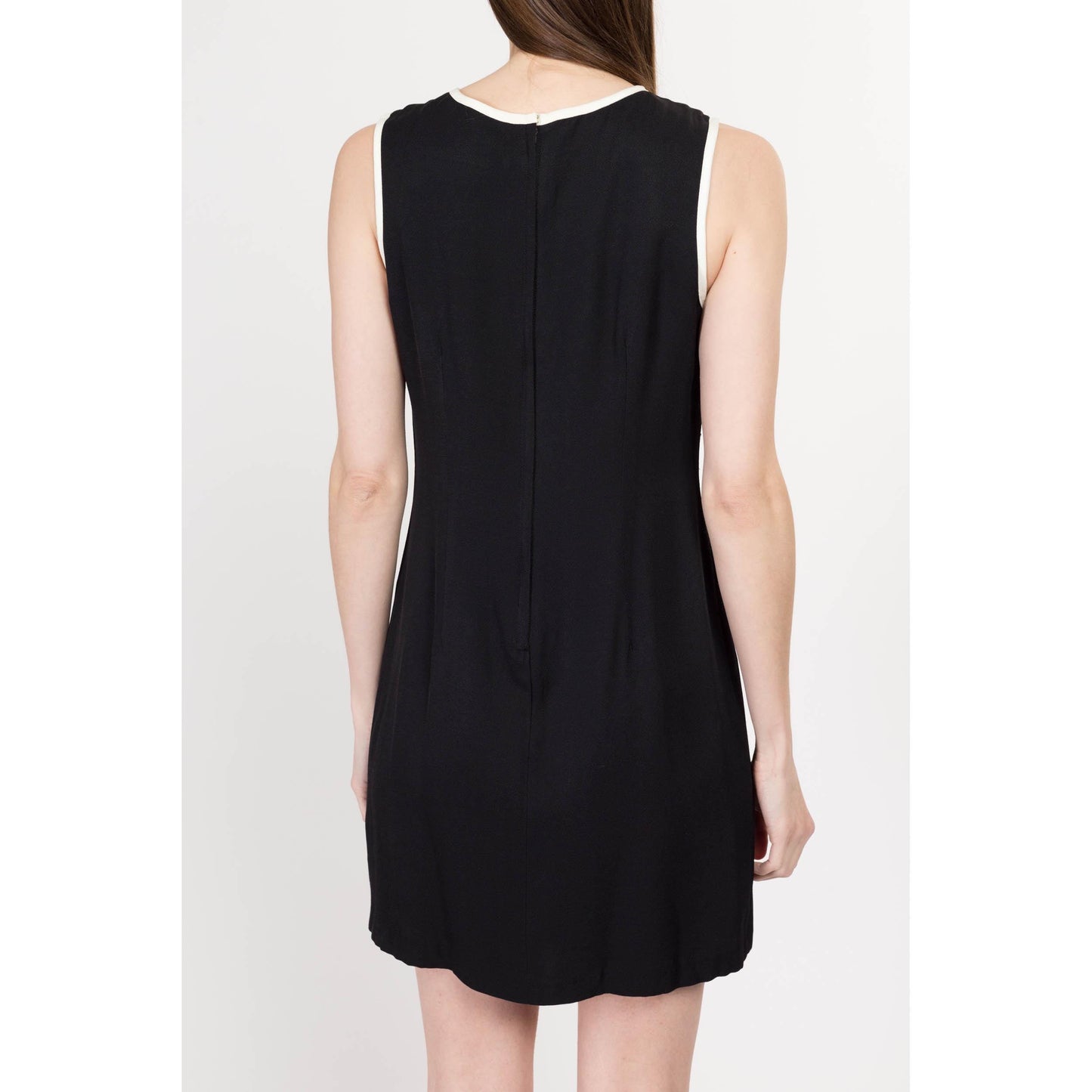 Sm-Med 90s Black & White Ringer Cocktail Mini Dress | Vintage Minimalist Sleeveless Sheath Party Dress