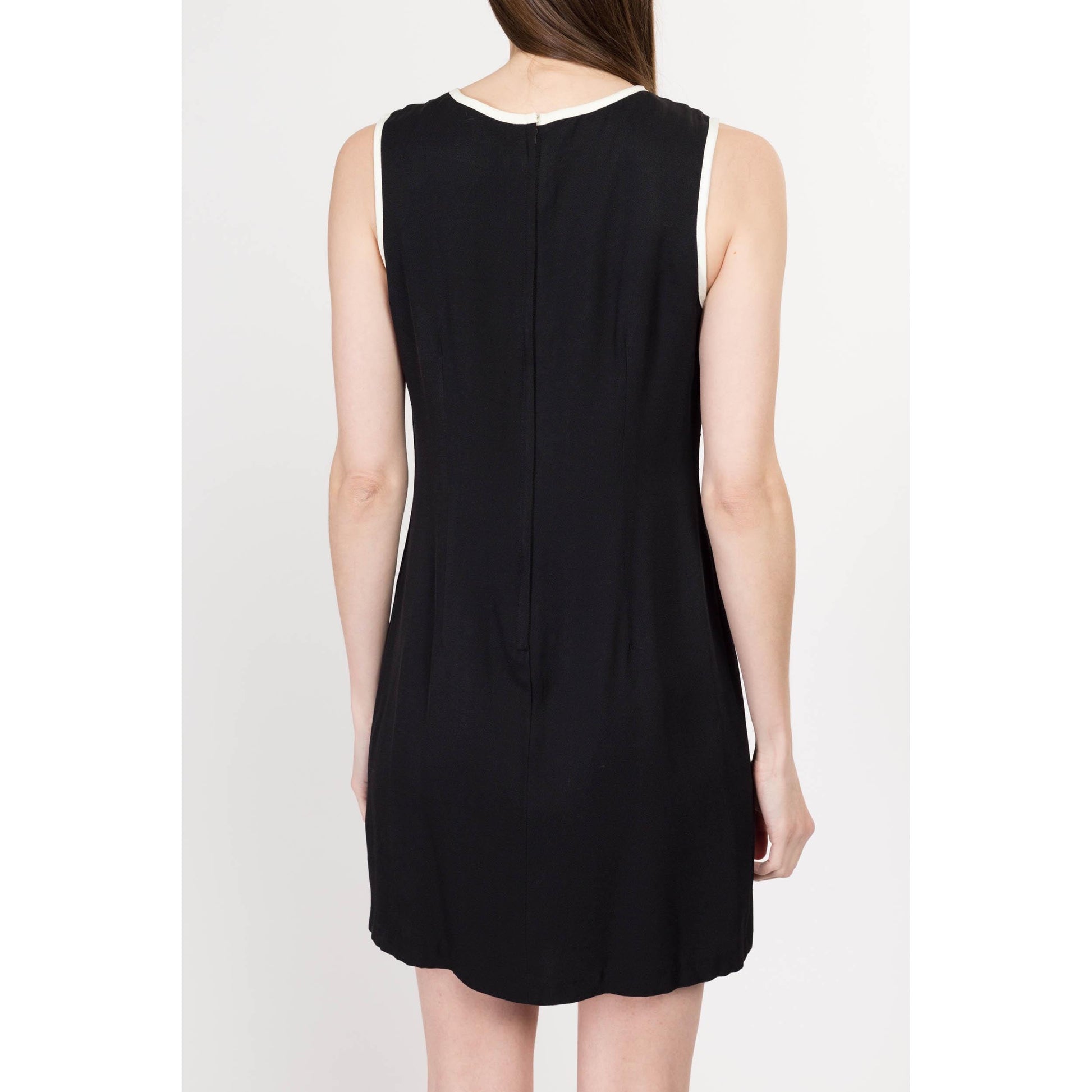 Sm-Med 90s Black & White Ringer Cocktail Mini Dress | Vintage Minimalist Sleeveless Sheath Party Dress