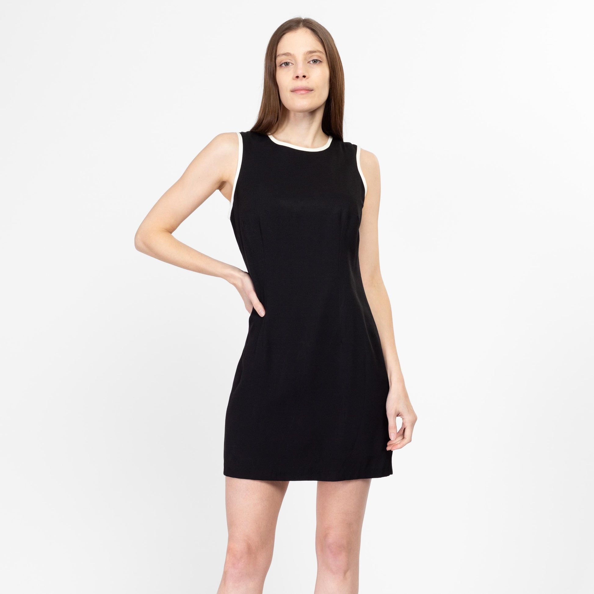 Sm-Med 90s Black & White Ringer Cocktail Mini Dress Sm-Med 90s Black & White Ringer Cocktail Mini Dress