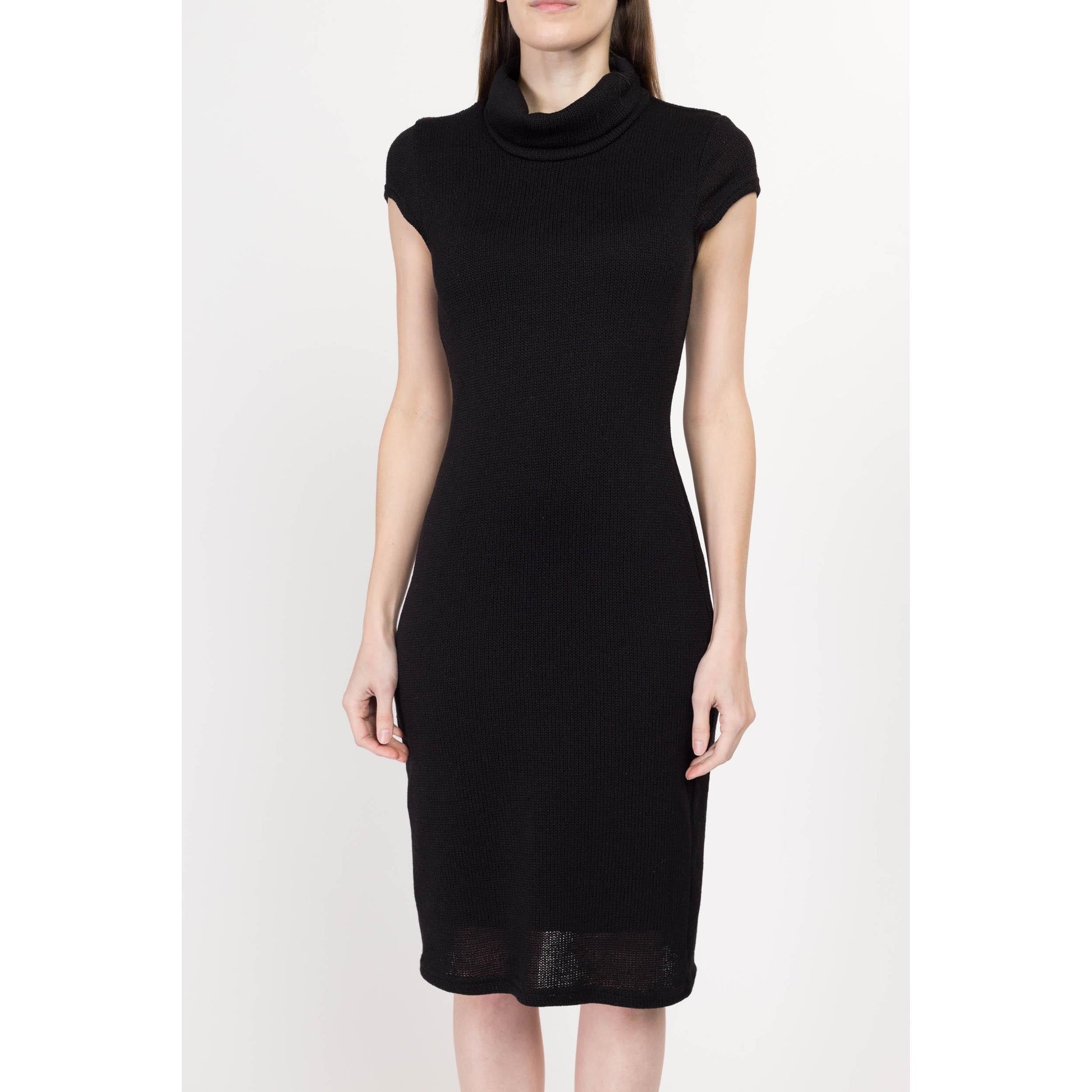 Small 90s Black Knit Cowl Neck Midi Dress Flying Apple Vintage Small 90s Black Knit Cowl Neck Midi Dress Flying Apple Vintage
