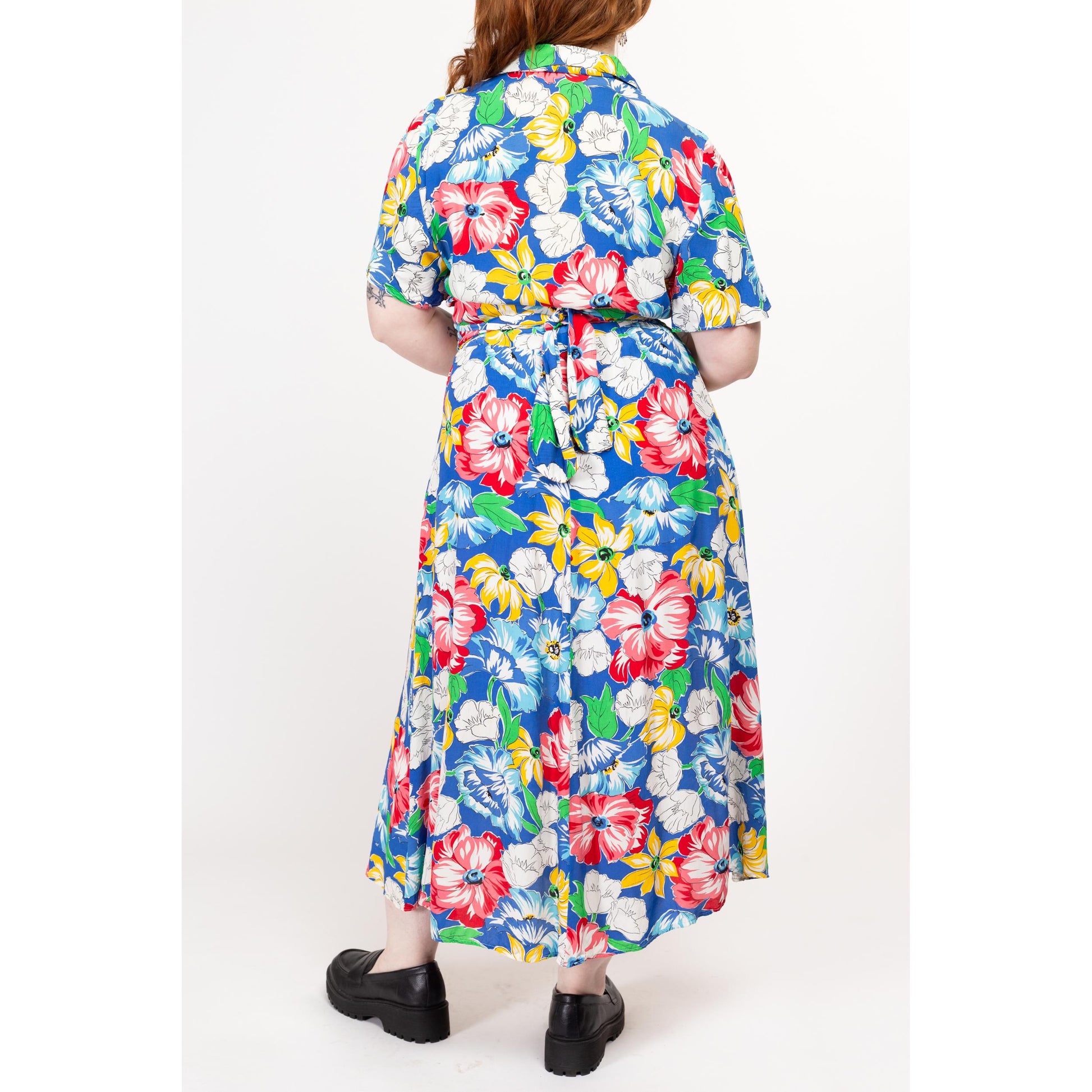 Large 80s Colorful Floral Lightweight Maxi Shirtdress – Flying Apple Vintage