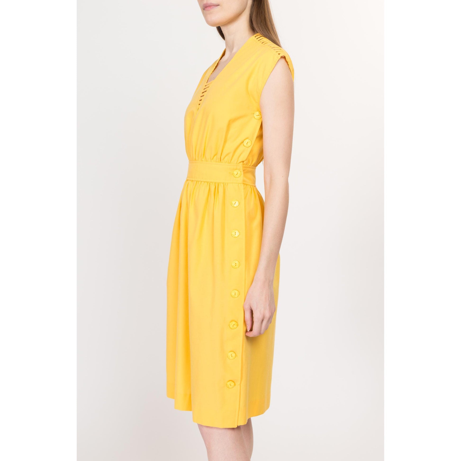 XS 70s Yellow Cage Shoulder Midi Dress Flying Apple Vintage XS 70s Yellow Cage Shoulder Midi Dress Flying Apple Vintage