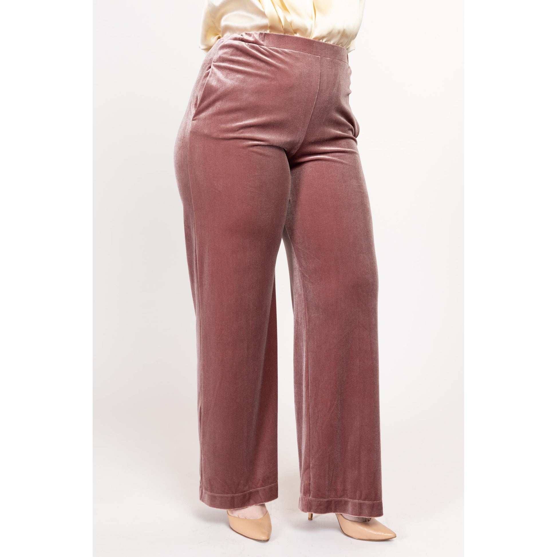 Med-Lrg Max Mara Leisure Dusty Rose Velvet Lounge Pants 26"-32" | Vintage High Waisted Straight Leg Loungewear Trousers