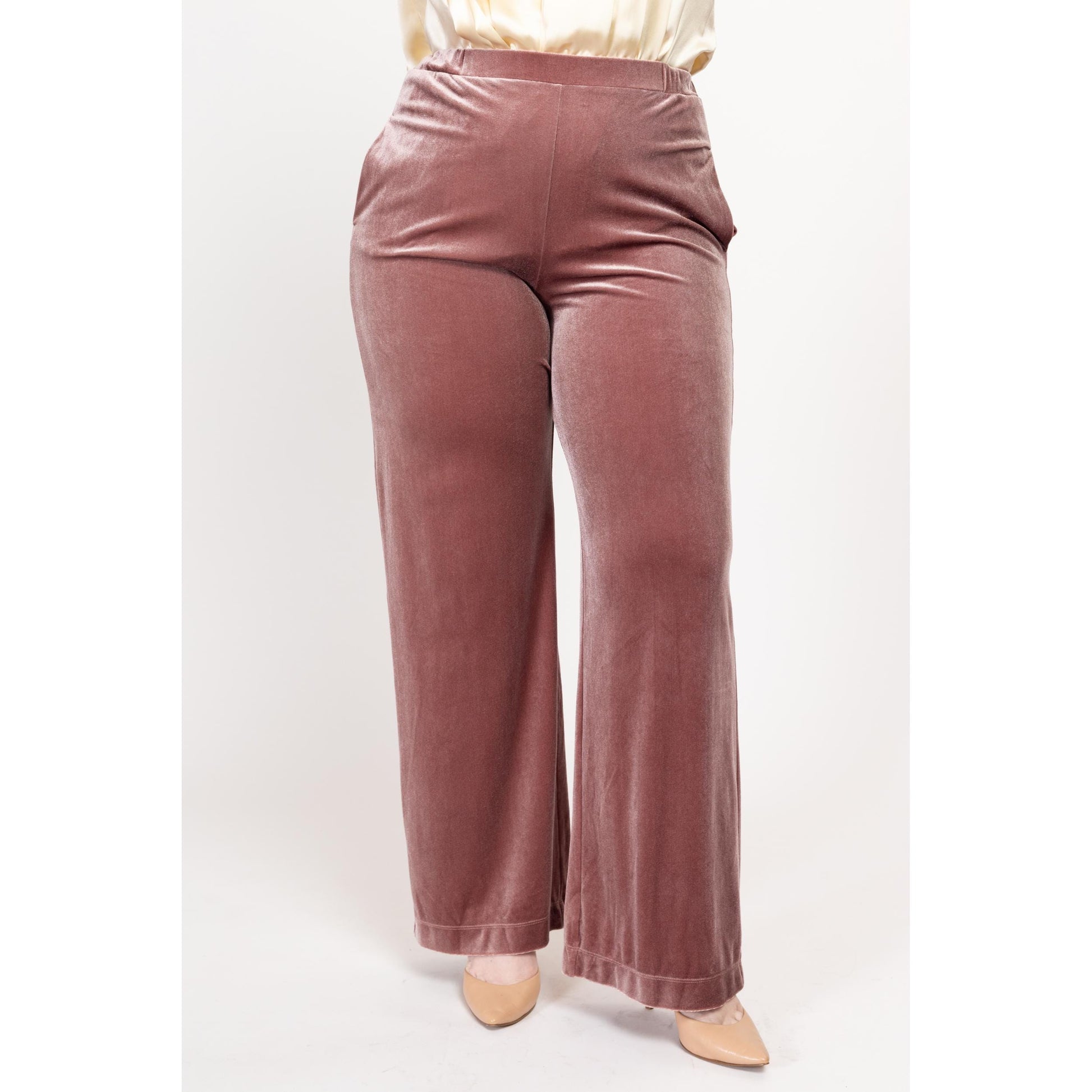 Med-Lrg Max Mara Leisure Dusty Rose Velvet Lounge Pants 26"-32" | Vintage High Waisted Straight Leg Loungewear Trousers