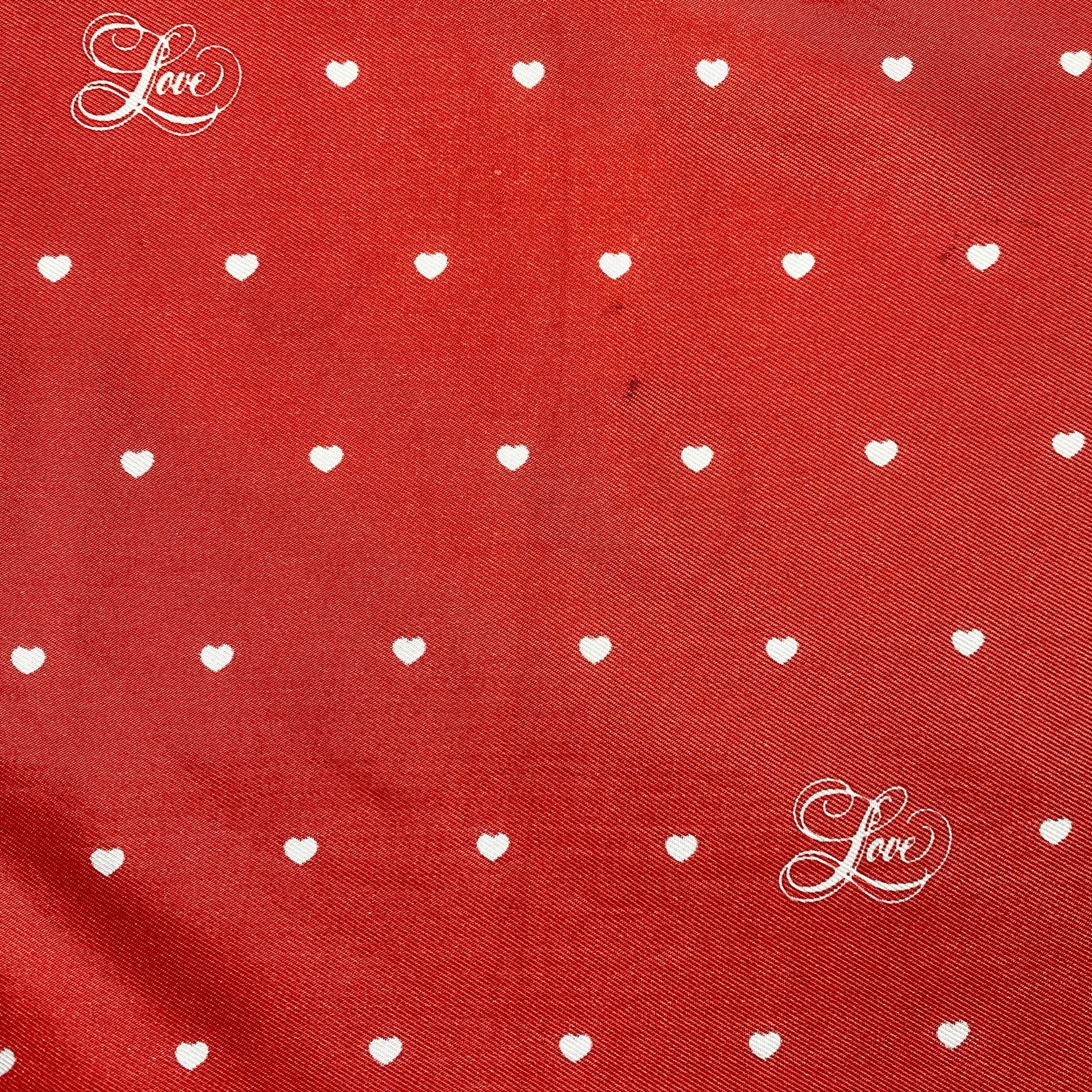 Vintage "Love" Red & White Heart Print Square Scarf