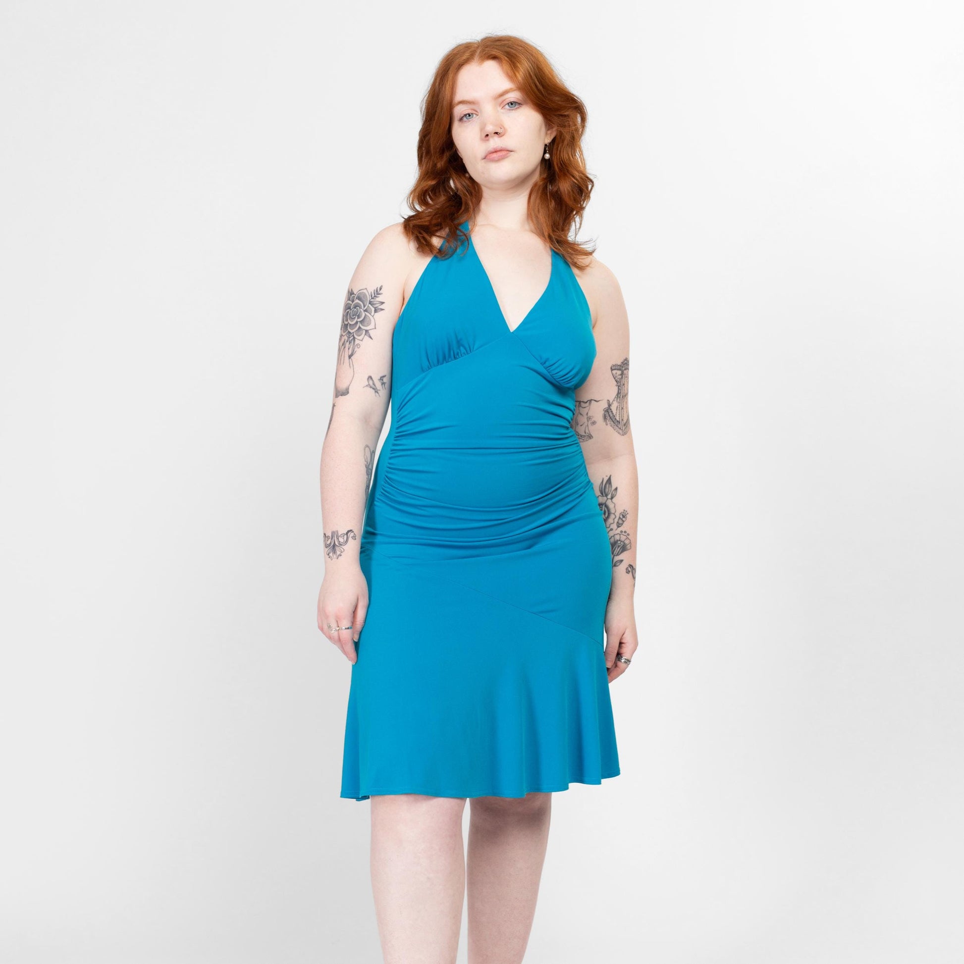 Medium 90s Blue Ruched Halter Party Dress Medium 90s Blue Ruched Halter Party Dress
