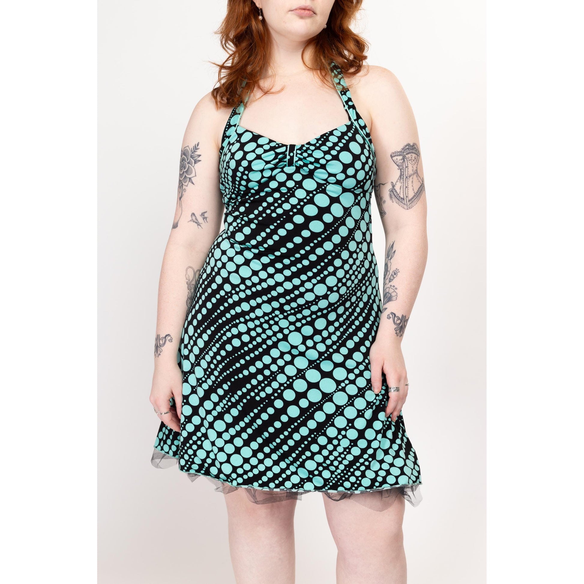 90s halter dress Vintage Blue Womens Size 8 Medium Short Open Back Fairy Prom Long cut Fitted Halter Neck Black and