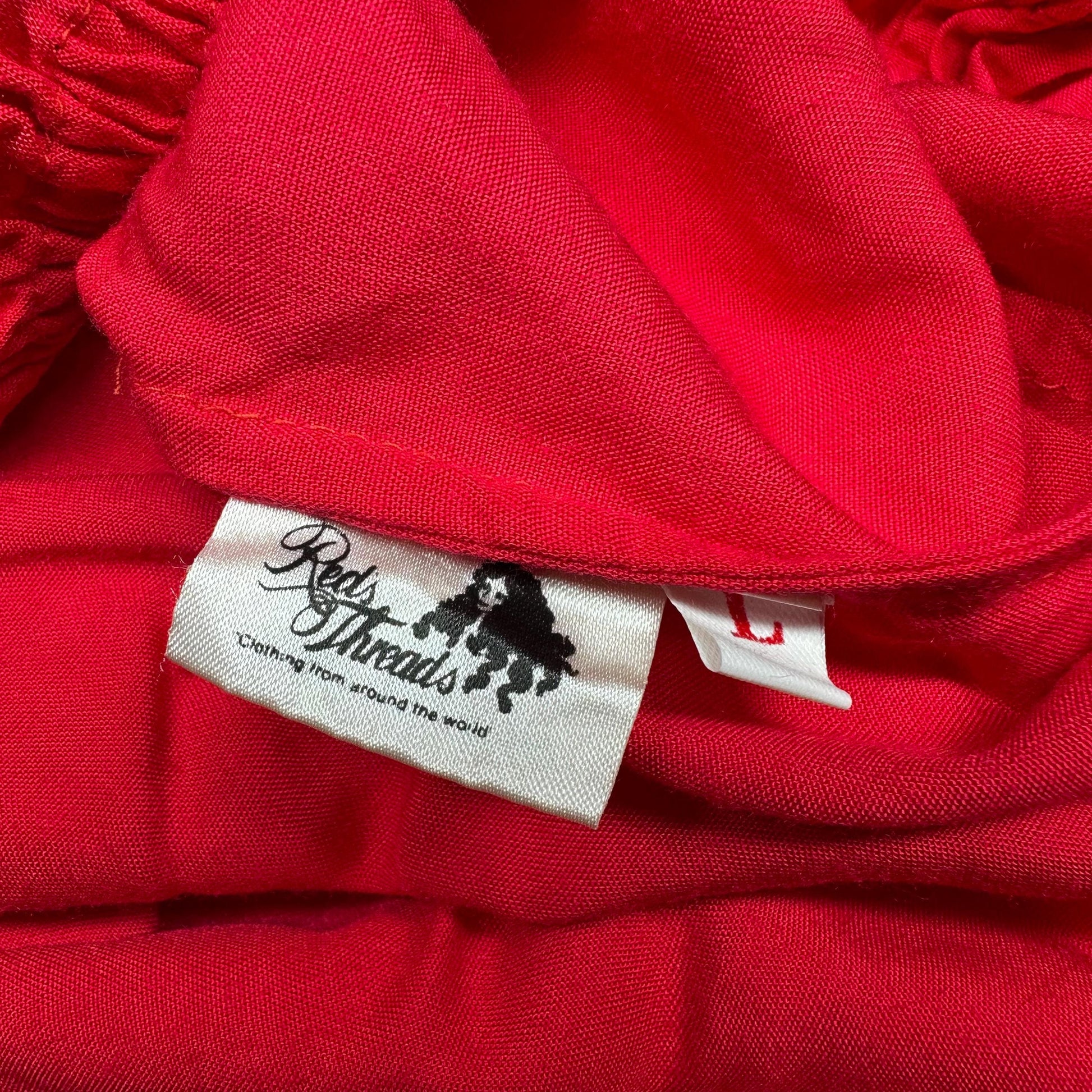 Large 90s Red Hibiscus Floral Bali Cutwork Crochet Top & Skirt Set | Vintage Boho Cap Sleeve Cut Out Sheer Mesh Hippie Outfit