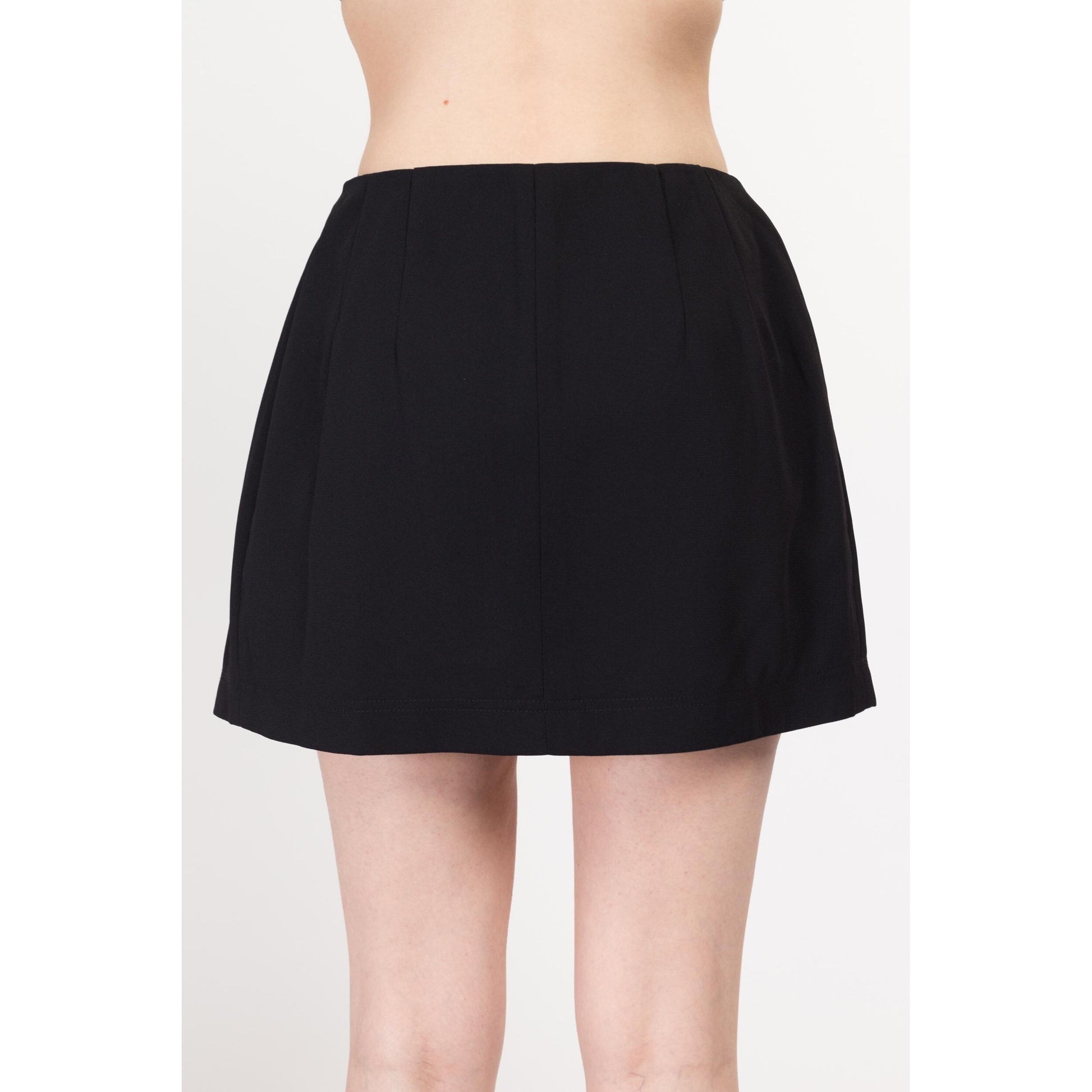 Small 90s Black Split Front Mini Skort 27" | Vintage High Waisted Gold Button Shorts Skirt
