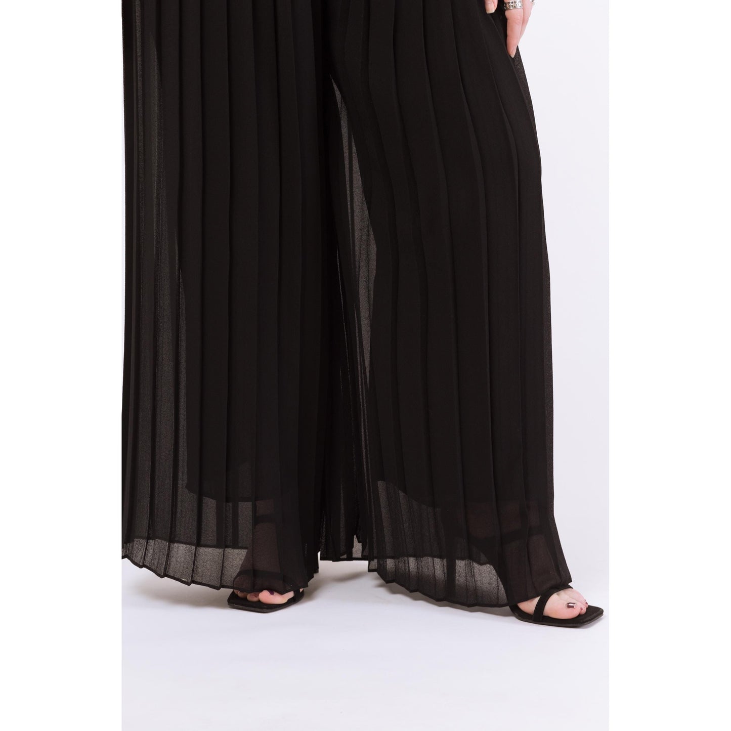 Vintage 90s Black Chiffon Pleated Sheer Illusion Pants - Large to XL | High Waisted Wide Leg Palazzo Trousers