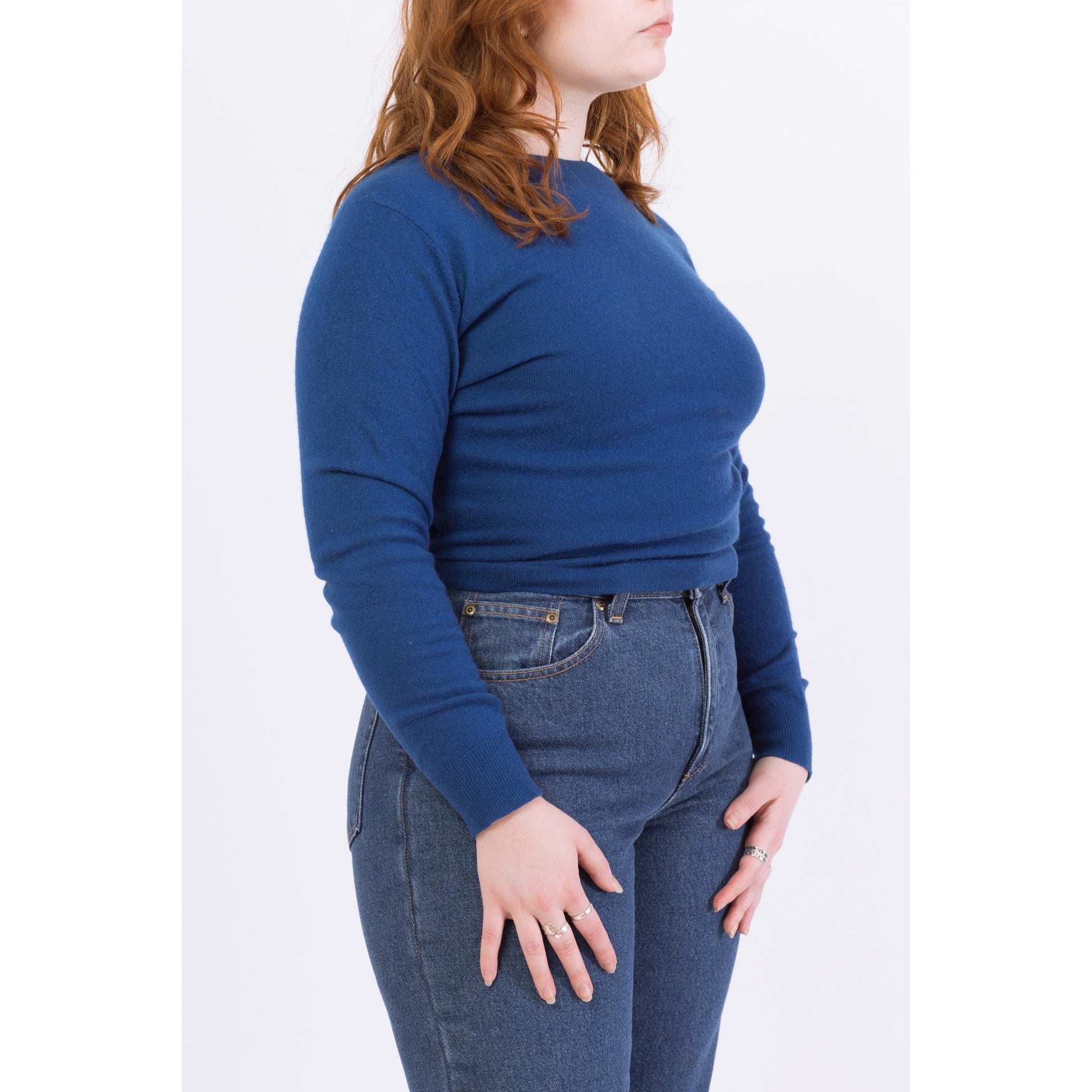 Vintage 1950s Abercrombie & Fitch Royal Blue Cashmere Sweater - Medium | 50s Pringle Of Scotland Retro Soft Wool Cropped Knit Top