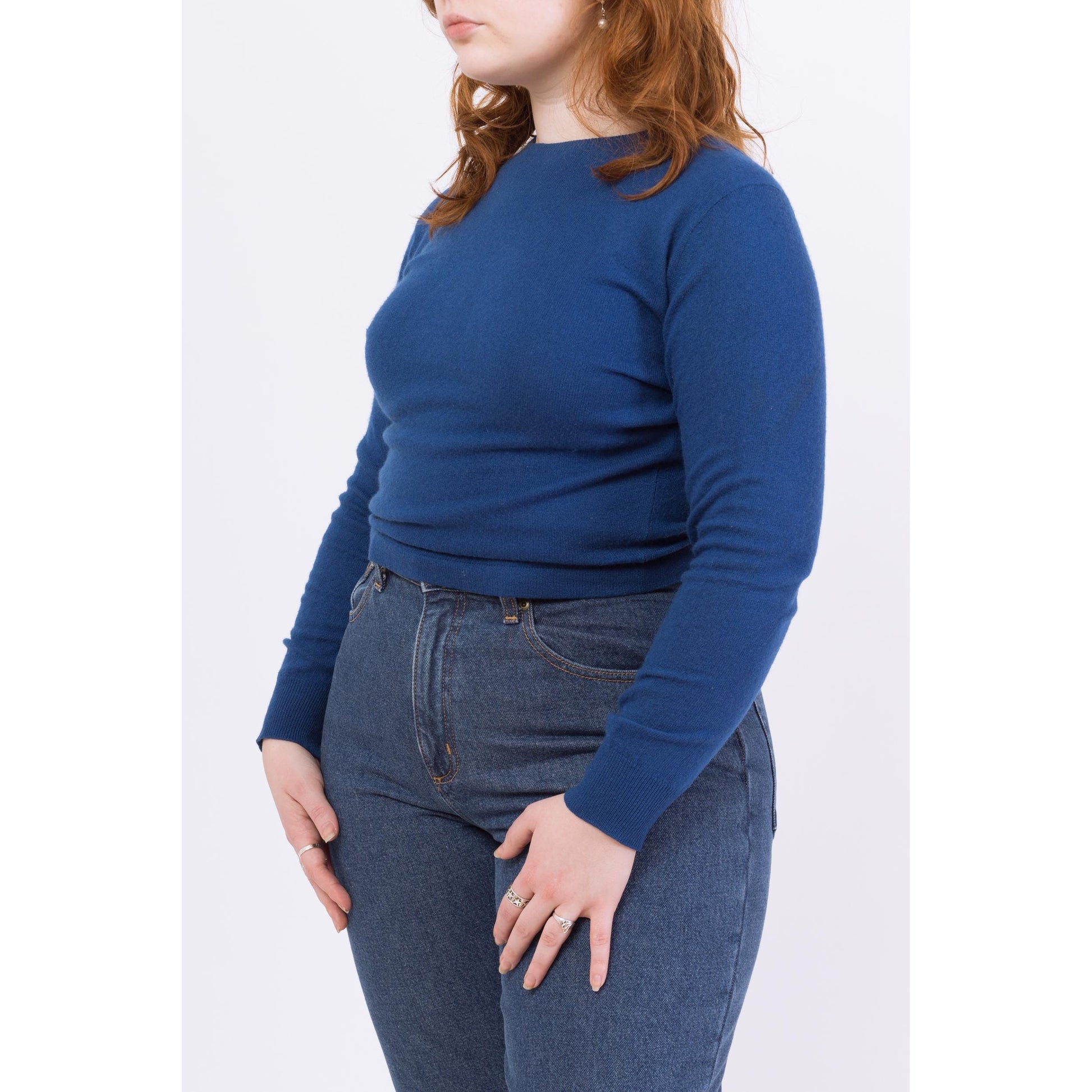Vintage 1950s Abercrombie & Fitch Royal Blue Cashmere Sweater - Medium | 50s Pringle Of Scotland Retro Soft Wool Cropped Knit Top