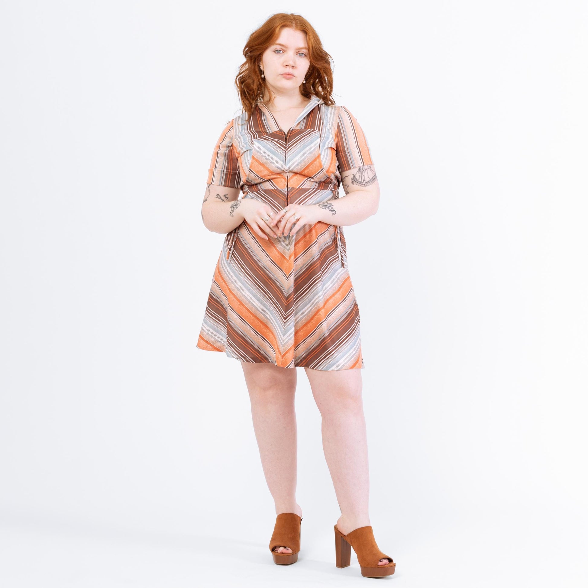Vintage 70s Chevron Striped Hooded Mini Dress Vintage 70s Chevron Striped Hooded Mini Dress