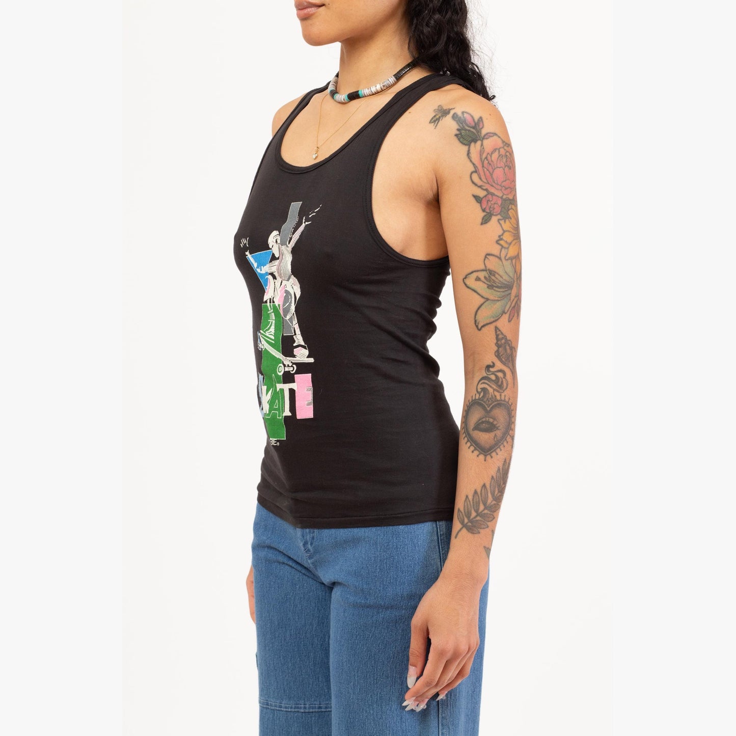 Vintage 80s Hobie Skater Tank Top - Extra Small | Black Cotton Skateboarding Graphic Tee