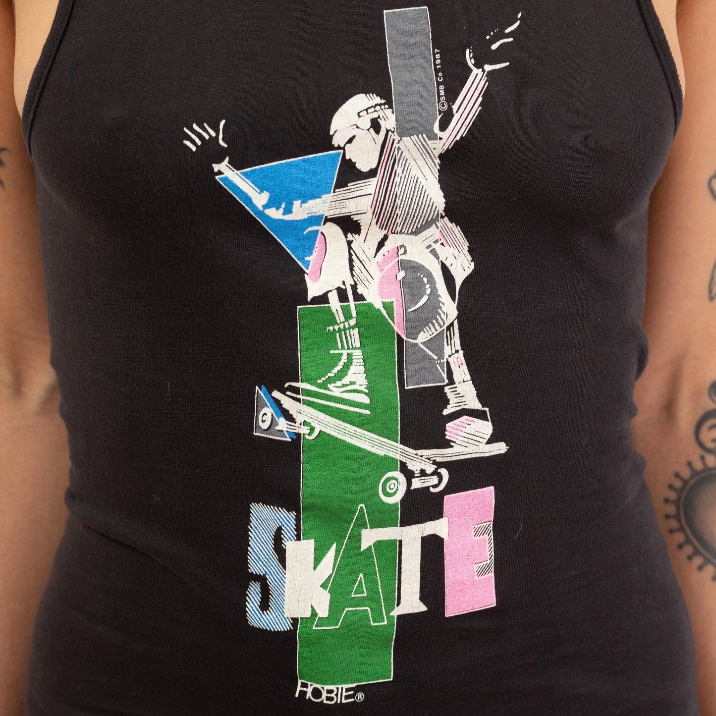 Vintage 80s Hobie Skater Tank Top - Extra Small | Black Cotton Skateboarding Graphic Tee
