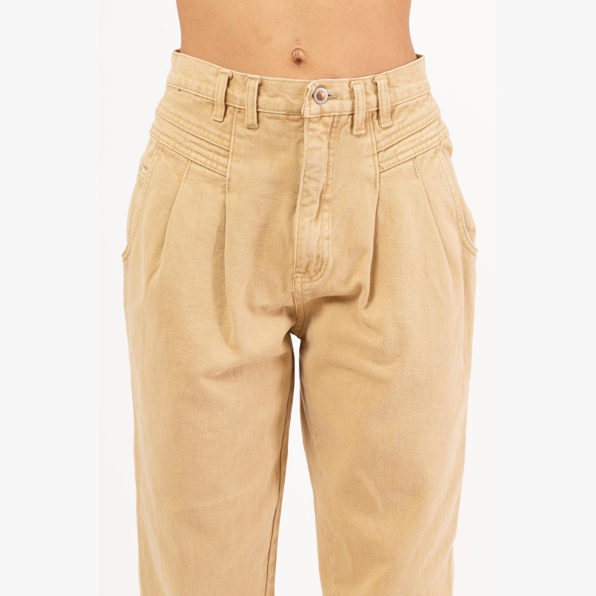 Vintage 80s Forenza High Waisted Tan Jeans - Medium, 27.5” Waist | Pleated Denim Tapered Leg Mom Jeans