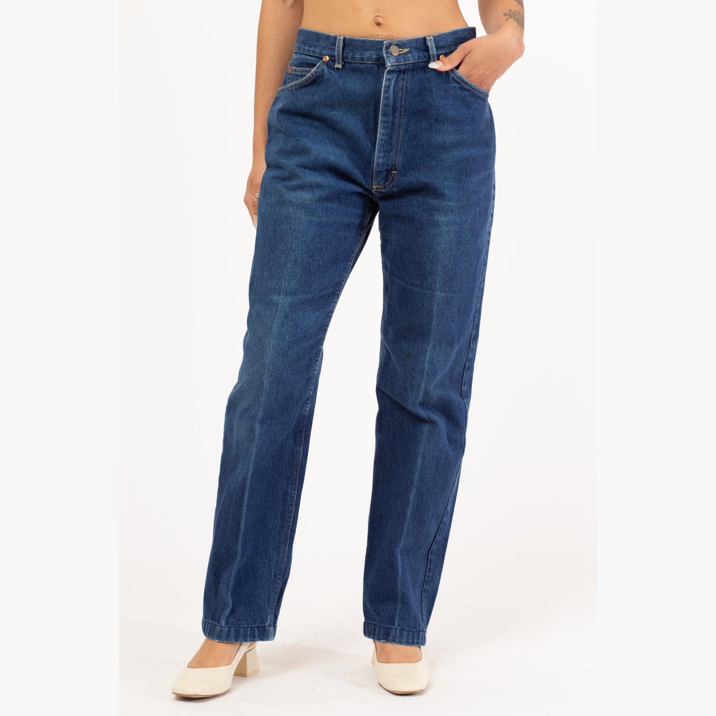 Vintage 80s Lee Riders High Waisted Jeans - Medium, 29" Waist | Dark Wash Tapered Leg Mom Jeans