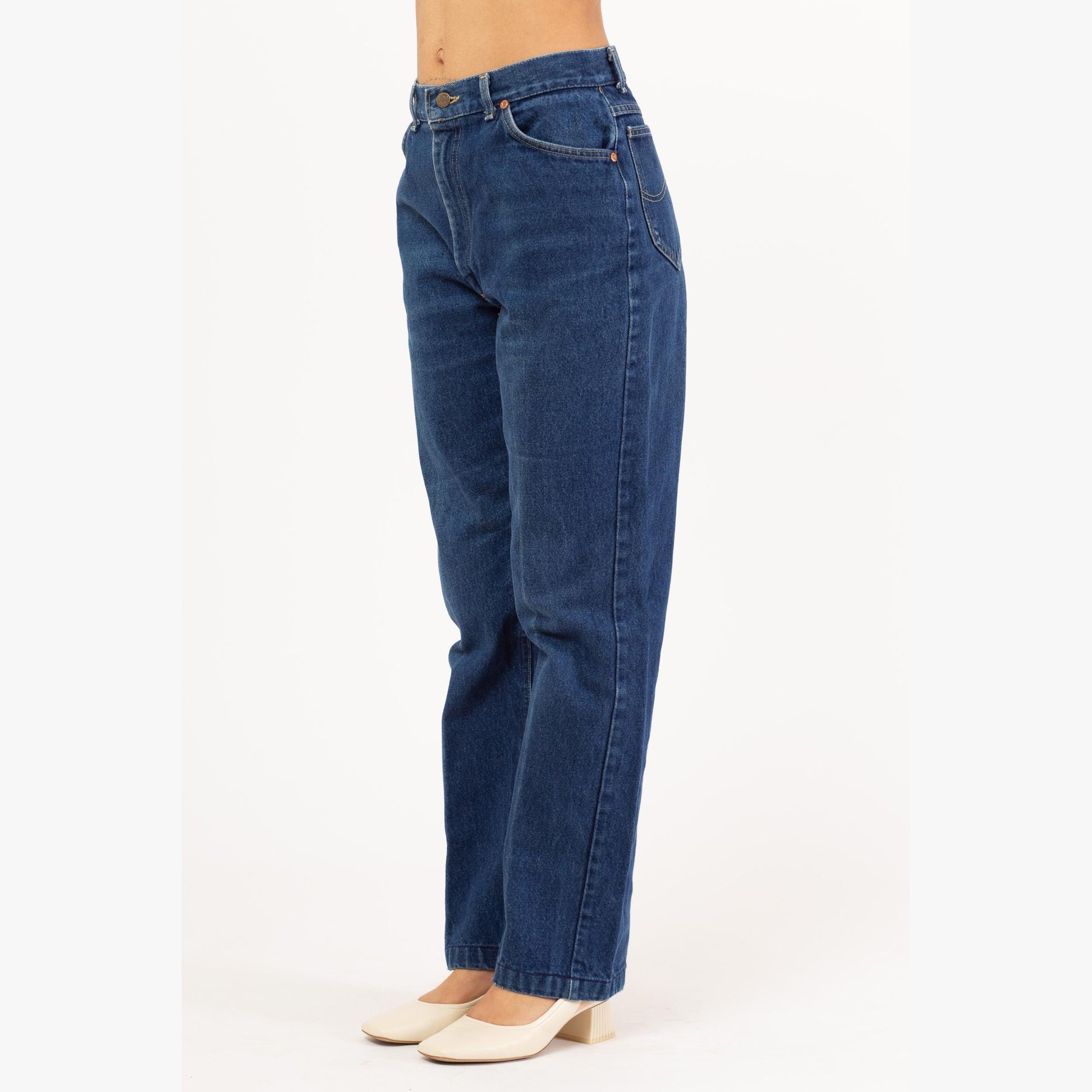 Vintage 80s Lee Riders High Waisted Jeans - Medium, 29" Waist | Dark Wash Tapered Leg Mom Jeans