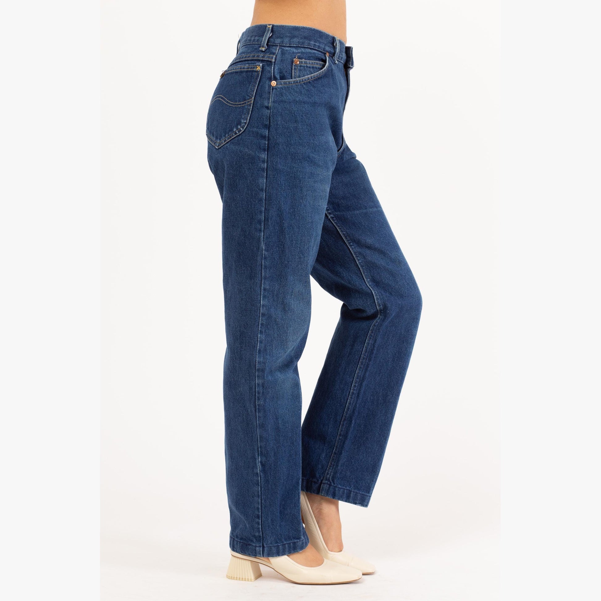 Vintage 80s Lee Riders High Waisted Jeans - Medium, 29" Waist | Dark Wash Tapered Leg Mom Jeans