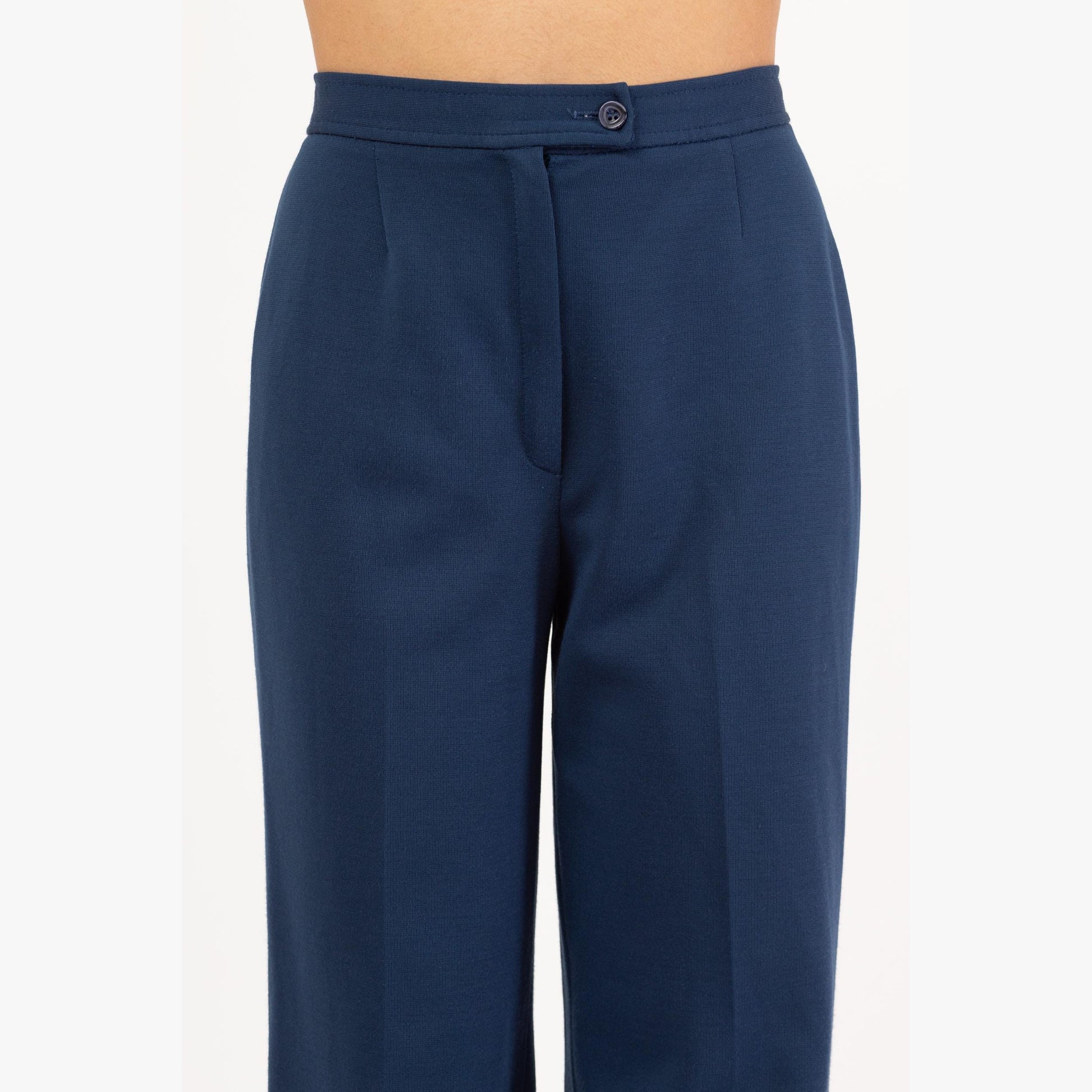 Vintage 70s Slate Blue High Waisted Trousers - Small to Medium, 26"-28" Waist | Retro Straight Leg Long Inseam Pants