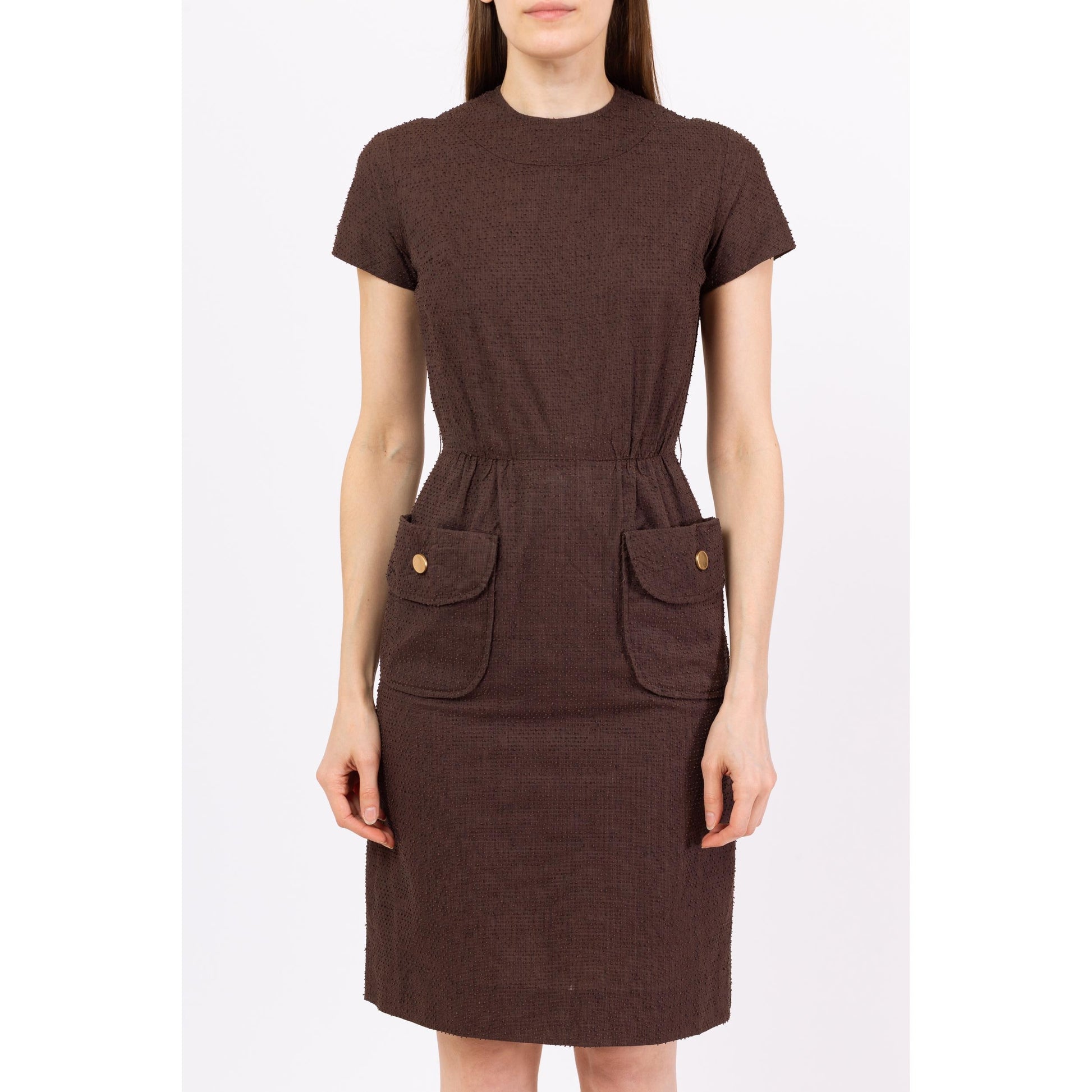 Vintage 60s Chocolate Brown Mini Wiggle Dress - Extra Small Flying Apple Vintage Vintage 60s Chocolate Brown Mini Wiggle Dress - Extra Small Flying Apple Vintage