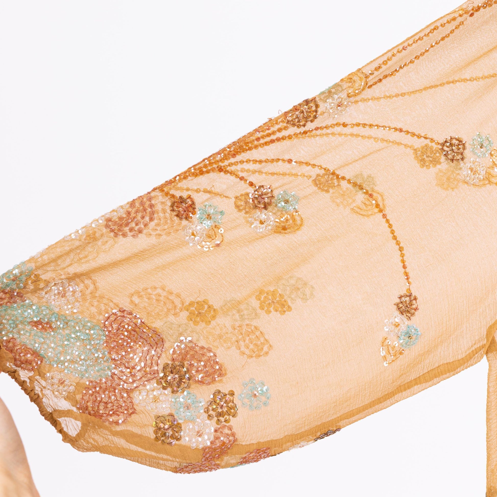 Vintage 70s Boho Glam Sheer Nude Silk Beaded Kaftan - XS to Small | 1970s Goddess Dress, Bohemian Festival Outfit, Stevie Nicks Dress