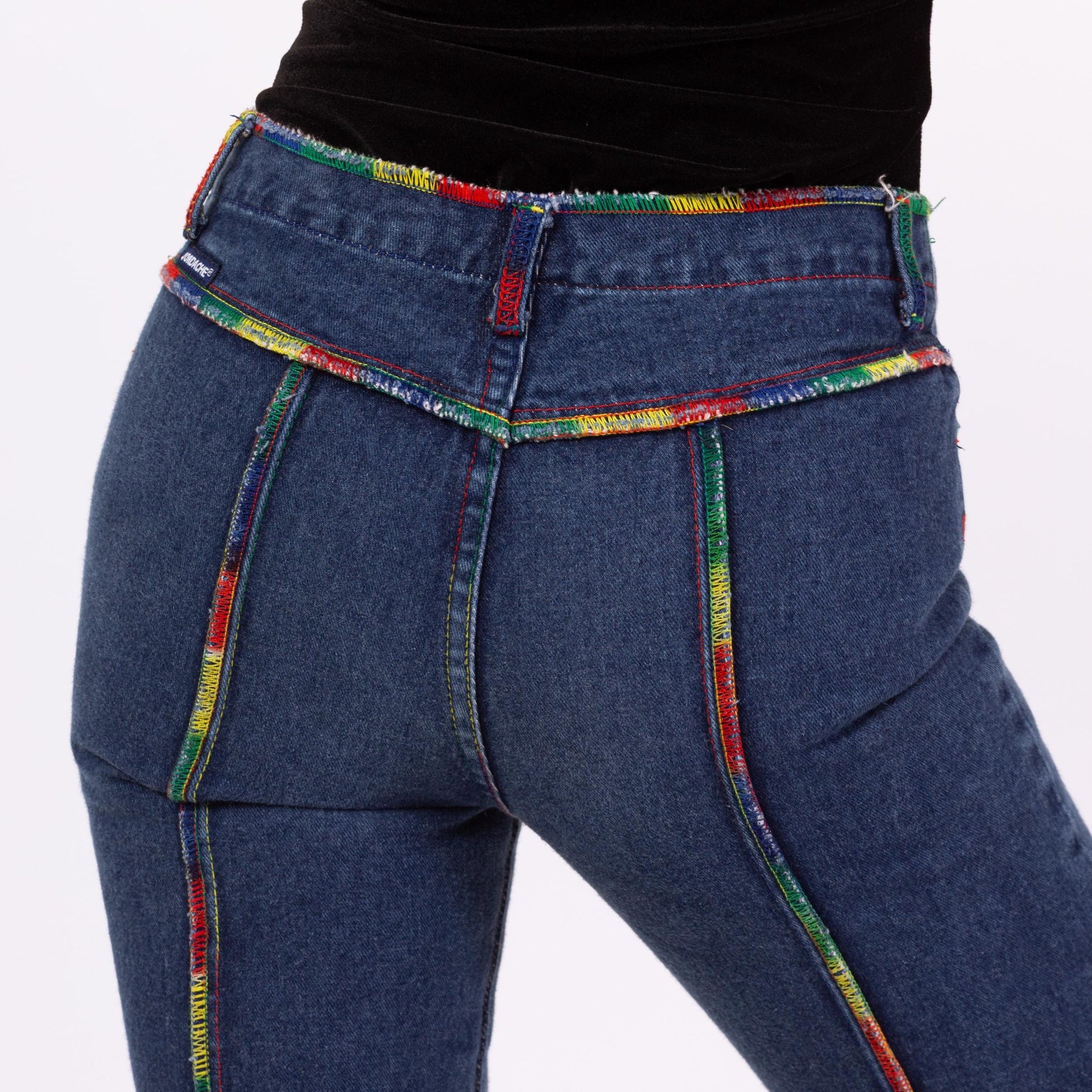 Vintage 90s Jordache Rainbow Stitch Capri Jeans - XXS | Low Rise Y2K Cropped Denim Streetwear Pants