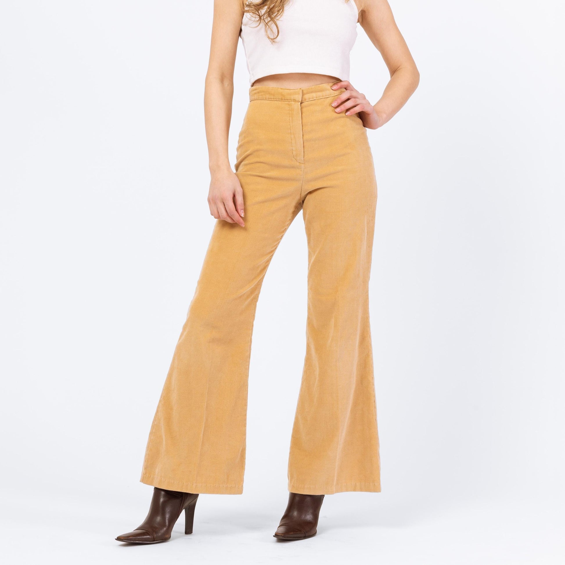 Vintage 70s Tan Corduroy Flare Pants Petite XS, 24” Waist