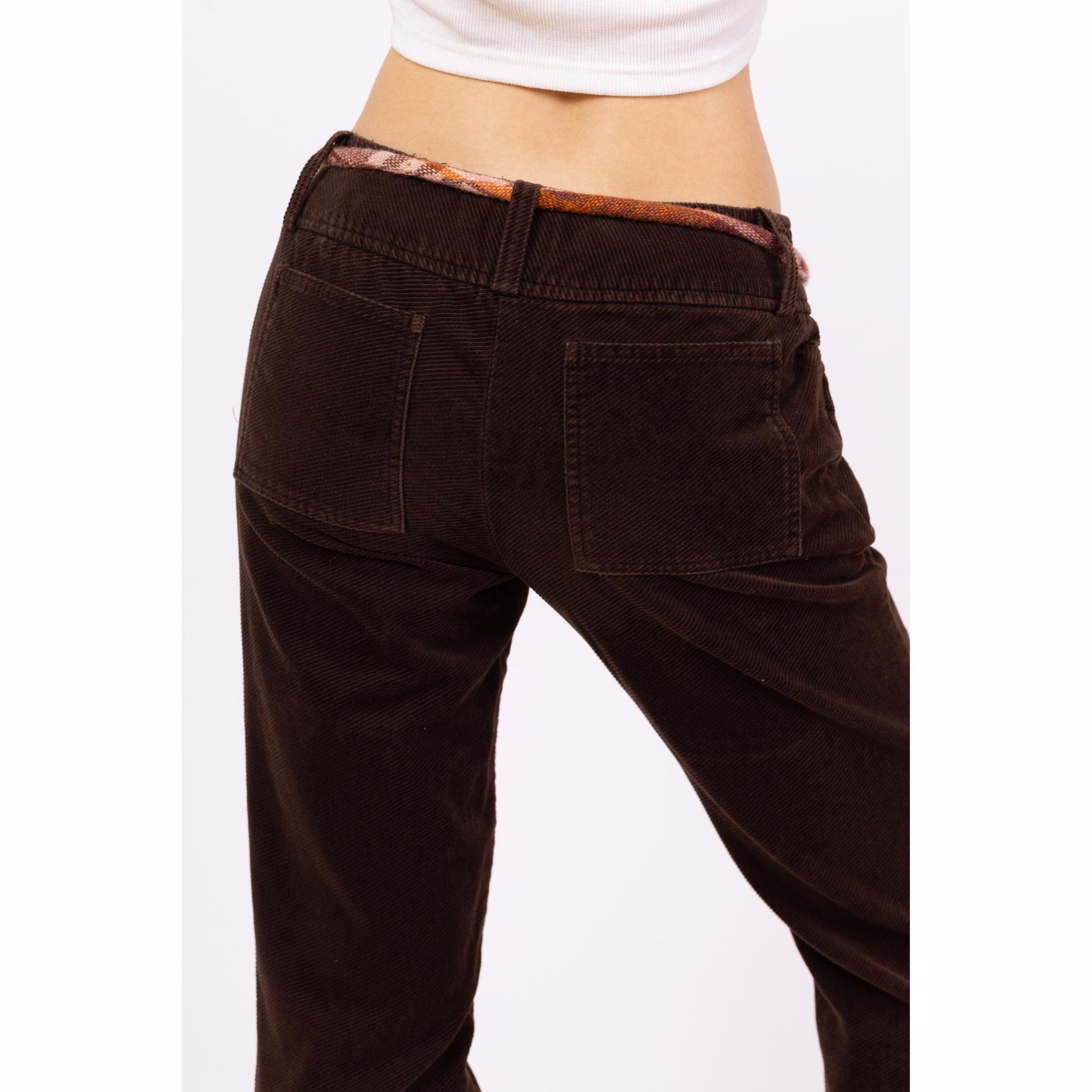 Vintage 90s Brown Corduroy Low Rise Flare Pants - Extra Small | Y2K Bootcut Trousers, 70s Style Retro Flared Pants