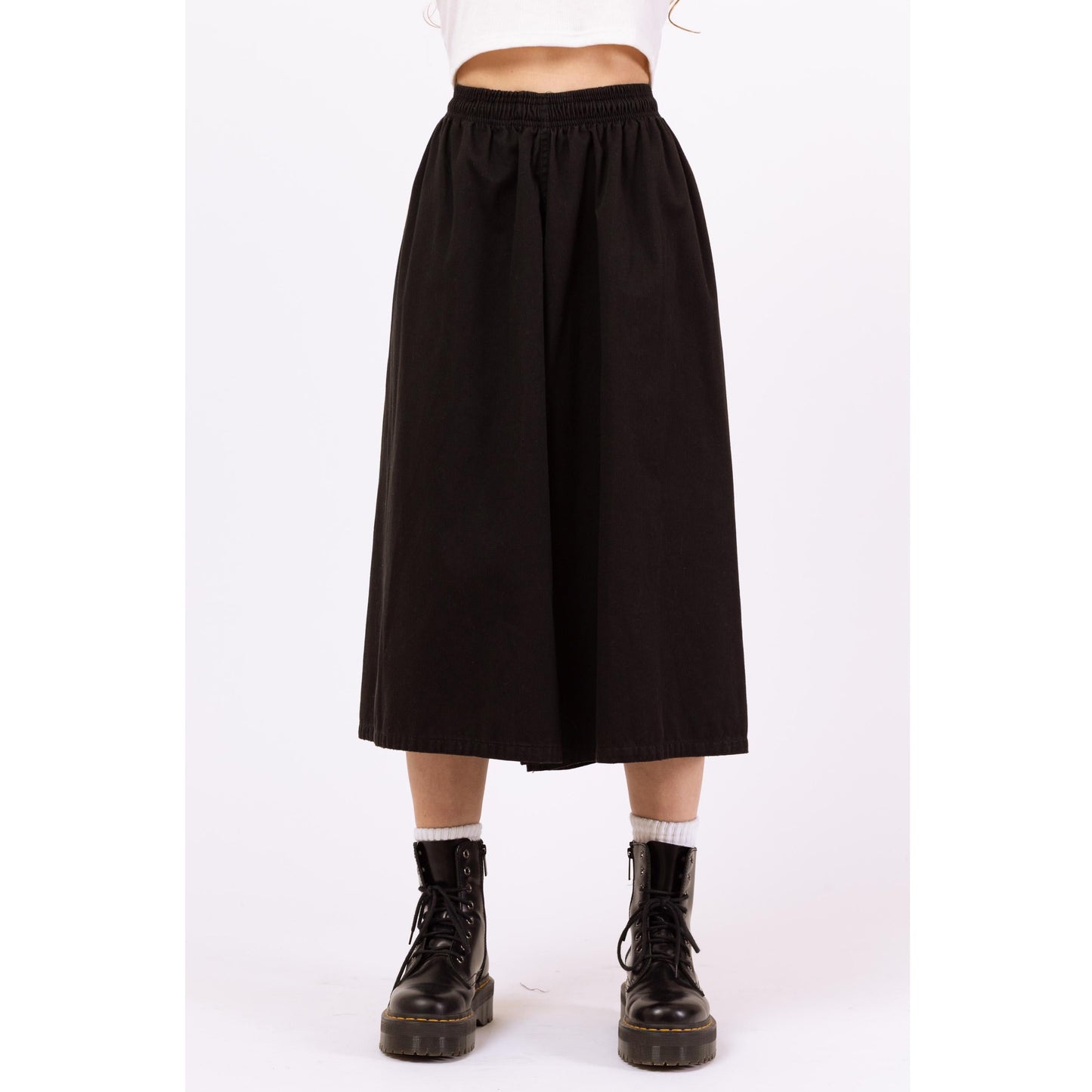 Vintage Y2K Black Wide Leg Culotte Pants - 21"-25" Waist | Casual Wide Leg Drawstring Pants, Grunge Minimalist Streetwear