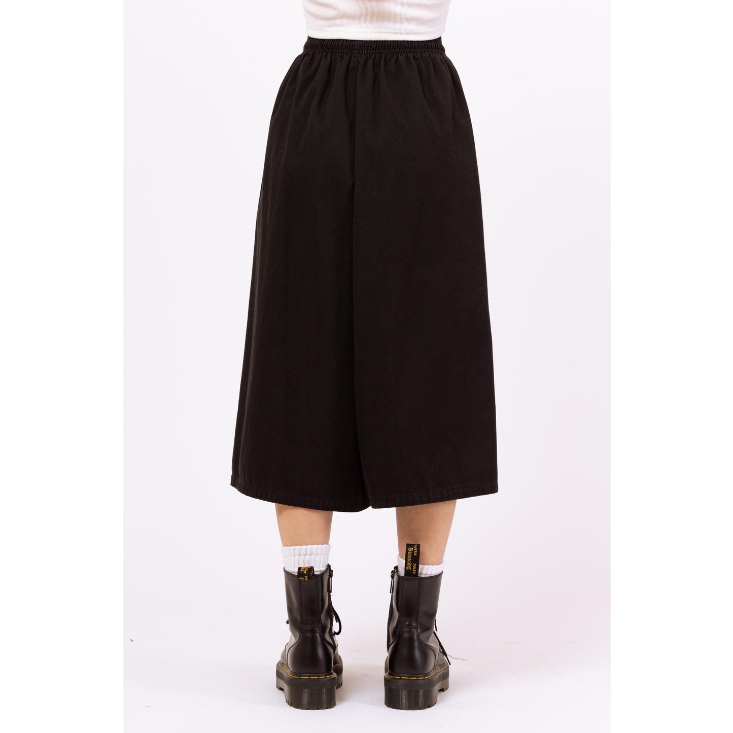 Vintage Y2K Black Wide Leg Culotte Pants - 21"-25" Waist | Casual Wide Leg Drawstring Pants, Grunge Minimalist Streetwear