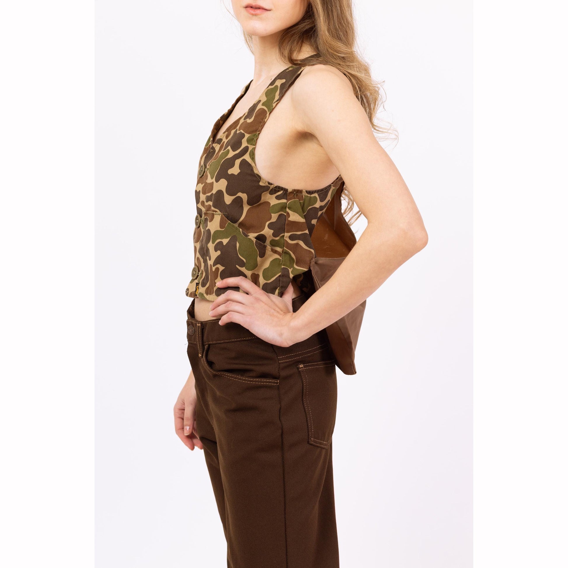 Vintage 80s Duxbak Camo Print Hunting Vest - XXS to XS | Camouflage Canvas Cropped Outdoor Gear