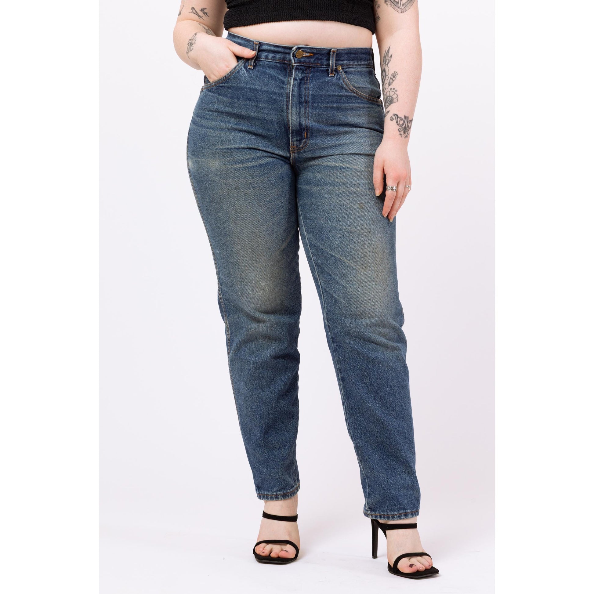 Vintage 80s Distressed High Waisted Jeans - 33" Waist | Grunge Jeans, Medium Wash Denim, High Rise Mom Jeans