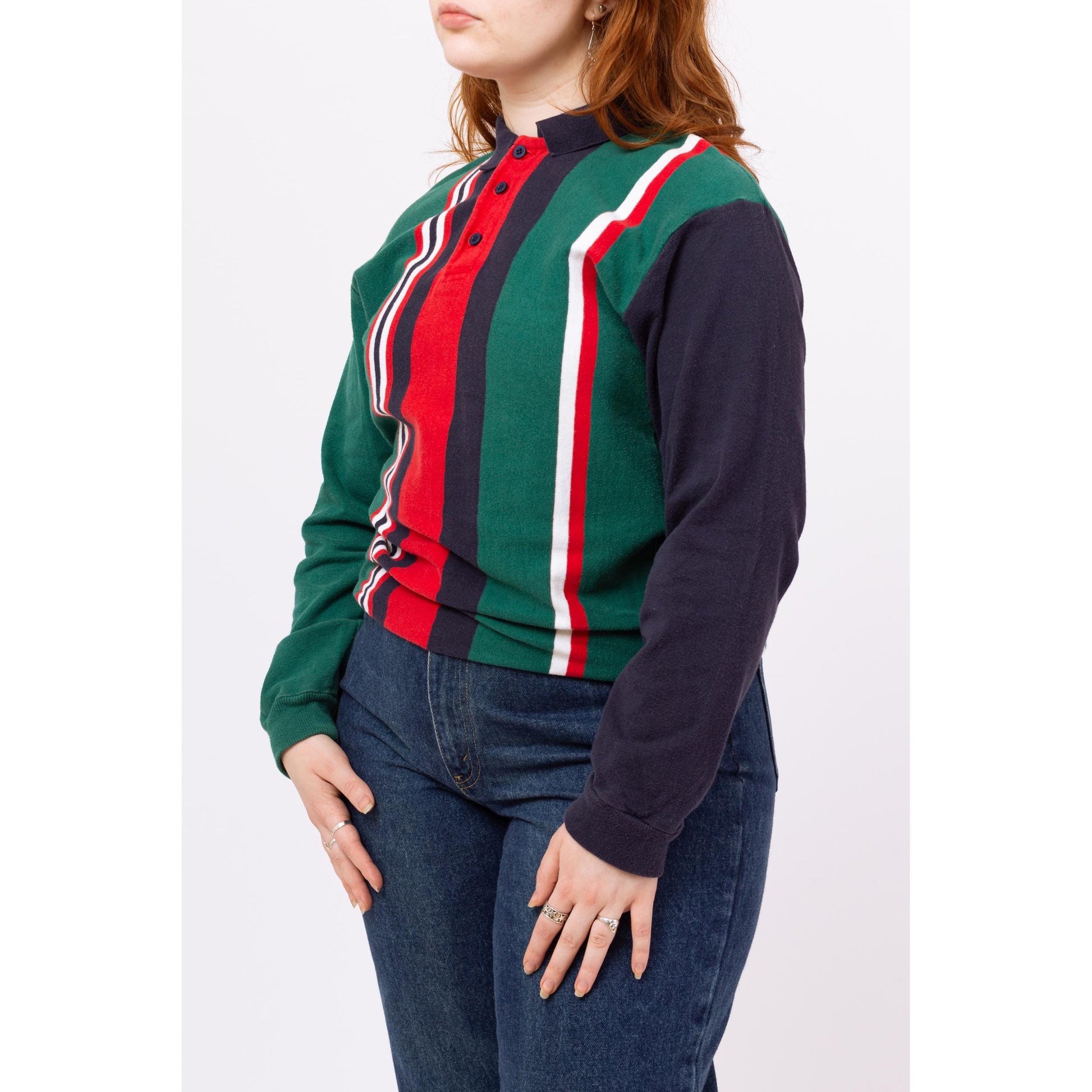 Vintage 90s L.L. Bean Striped Rugby Shirt - Large | Preppy Style, 90s Grunge Clothing, Long Sleeved Collared Top